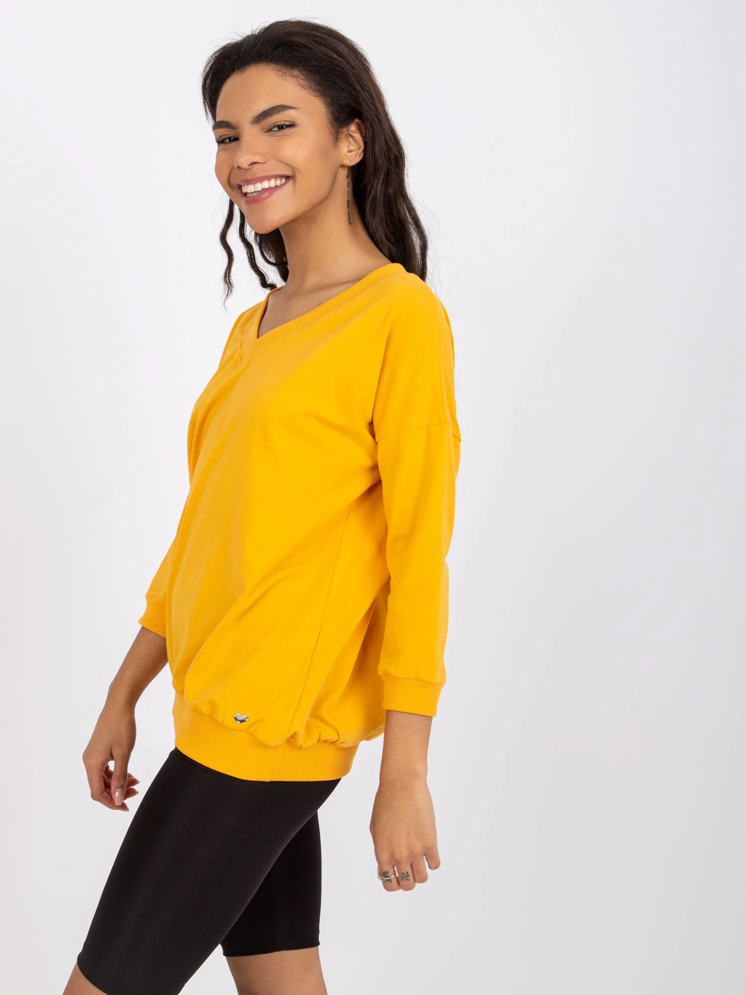 Bluza Dama Maneca 3/4, Decolteu in V, BASIC FEEL GOOD, Portocaliu Eleganta Office - imagine 5