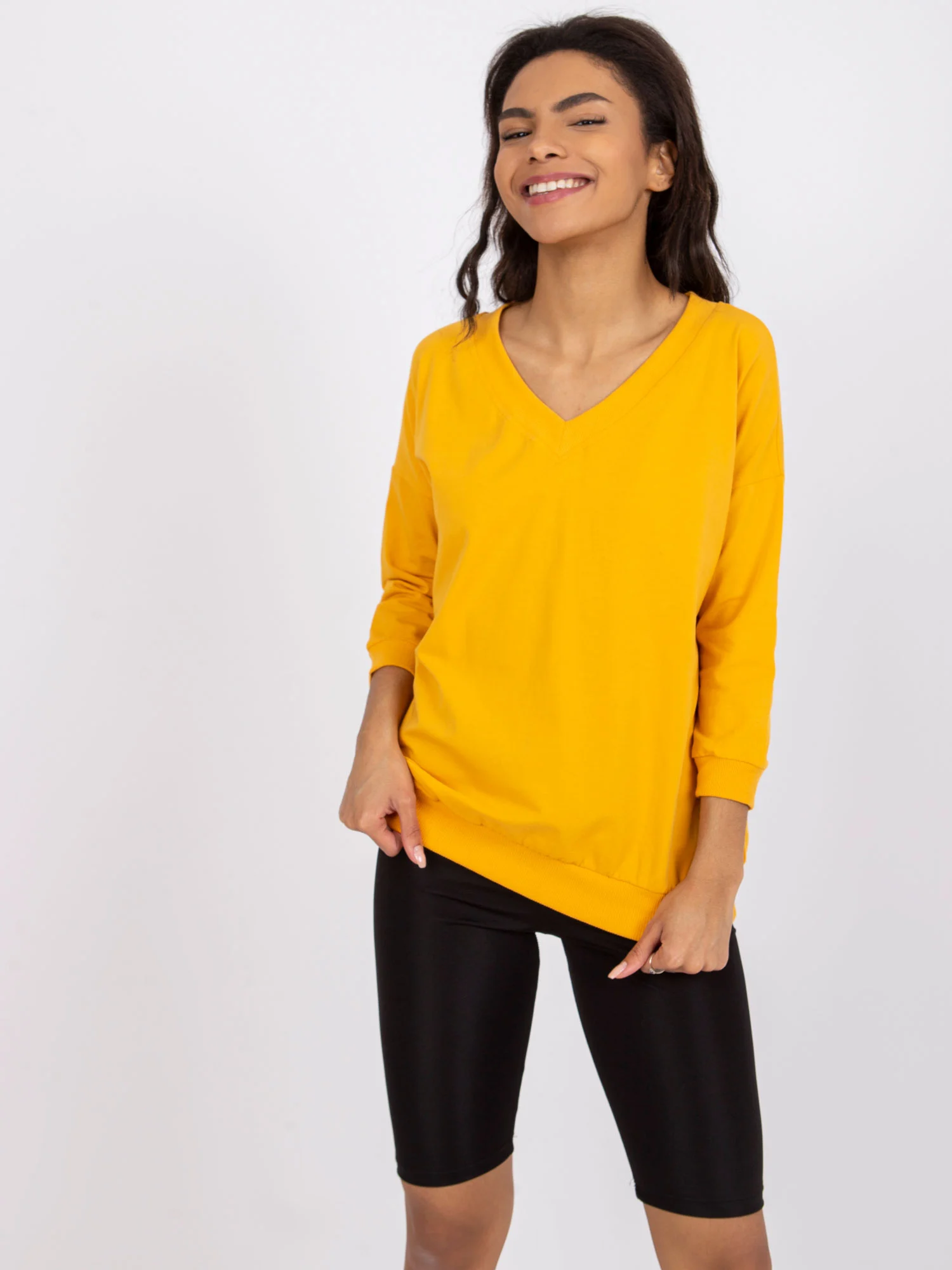 Bluza Dama Maneca 3/4, Decolteu in V, BASIC FEEL GOOD, Portocaliu Eleganta Office - imagine 2