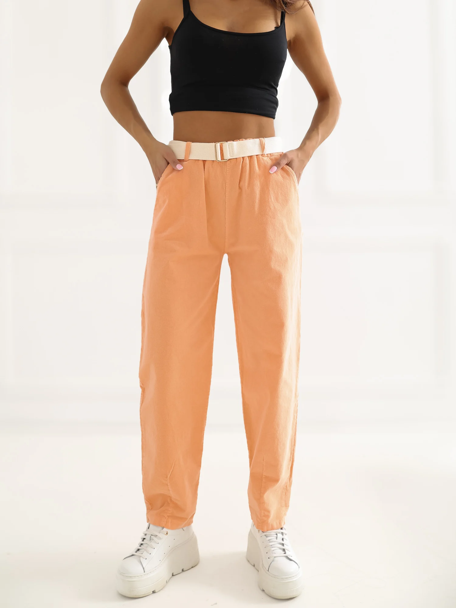 Pantaloni Dama 7/8, Conica, ITALY MODA, Portocaliu - imagine 5