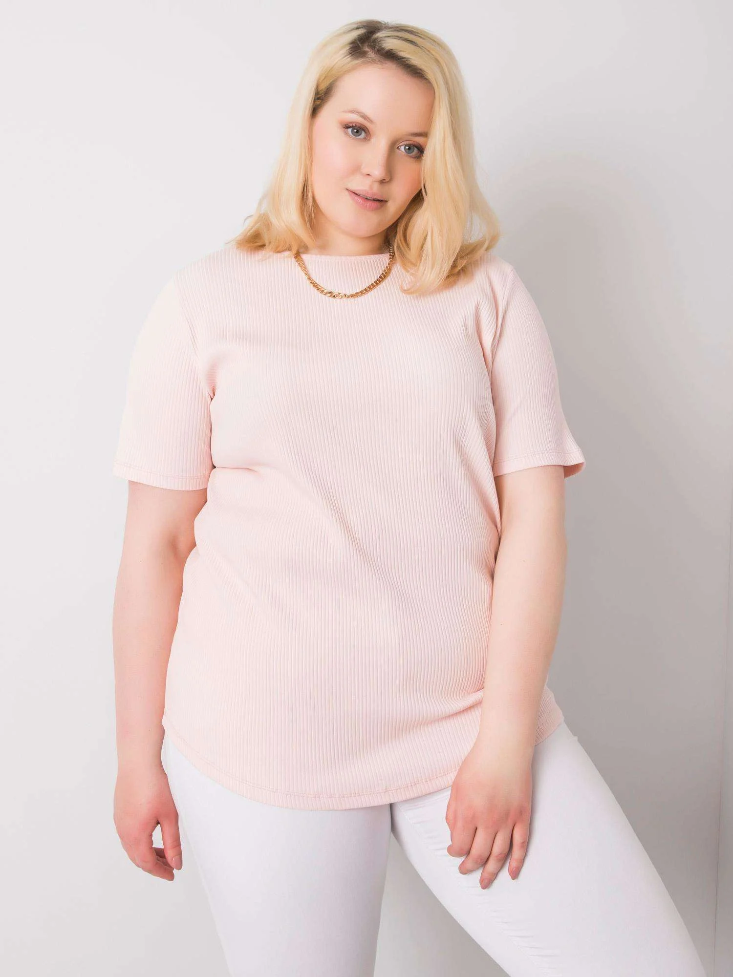 Bluza Dama Mini, Decolteu rotund, BASIC FEEL GOOD, Roz Eleganta Office Marimi Mari - imagine 3