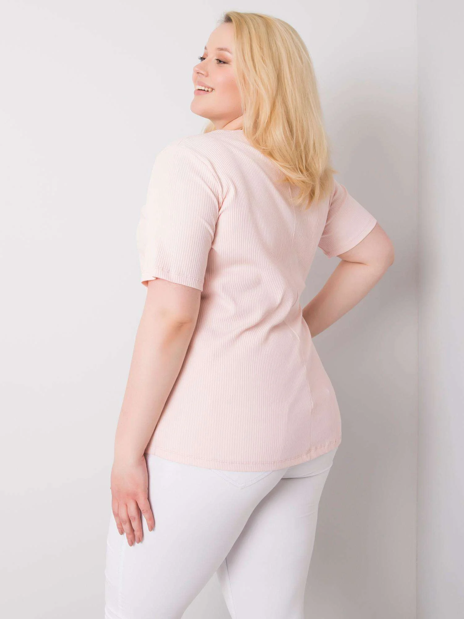 Bluza Dama Mini, Decolteu rotund, BASIC FEEL GOOD, Roz Eleganta Office Marimi Mari - imagine 2