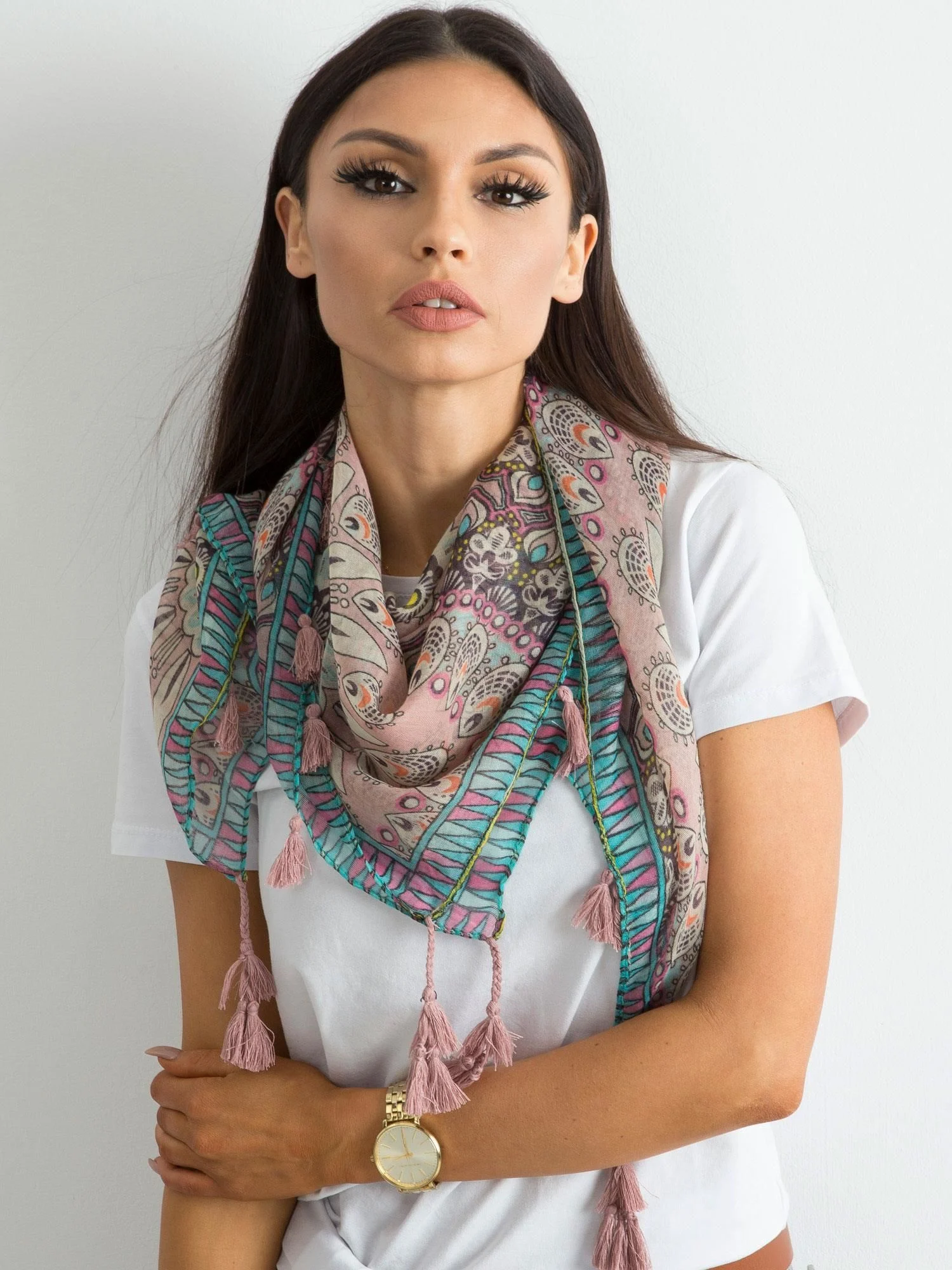 Bandana Dama Imprimat, Viscoza, Fashion Hunters, Roz - imagine 2