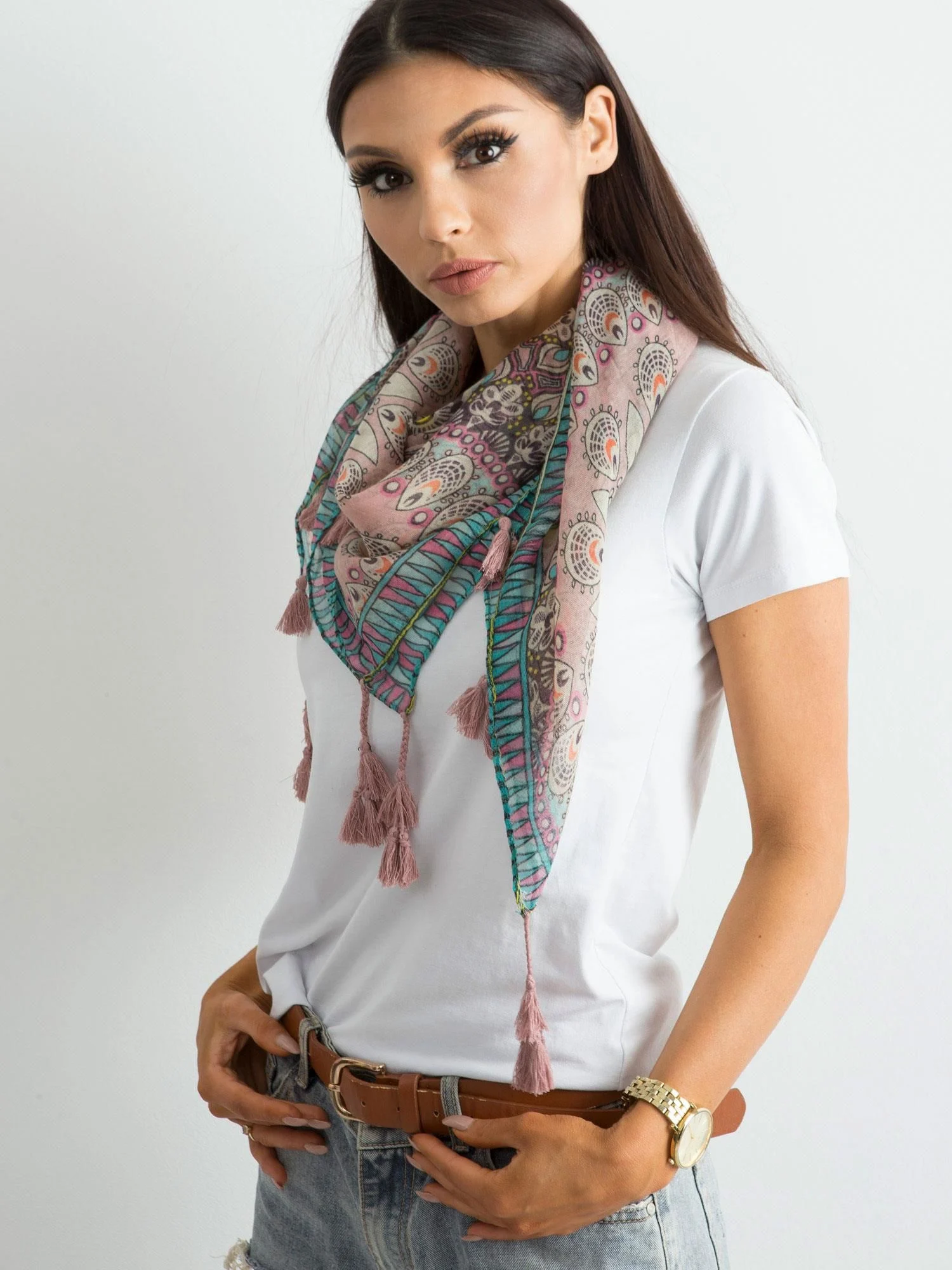 Bandana Dama Imprimat, Viscoza, Fashion Hunters, Roz - imagine 3