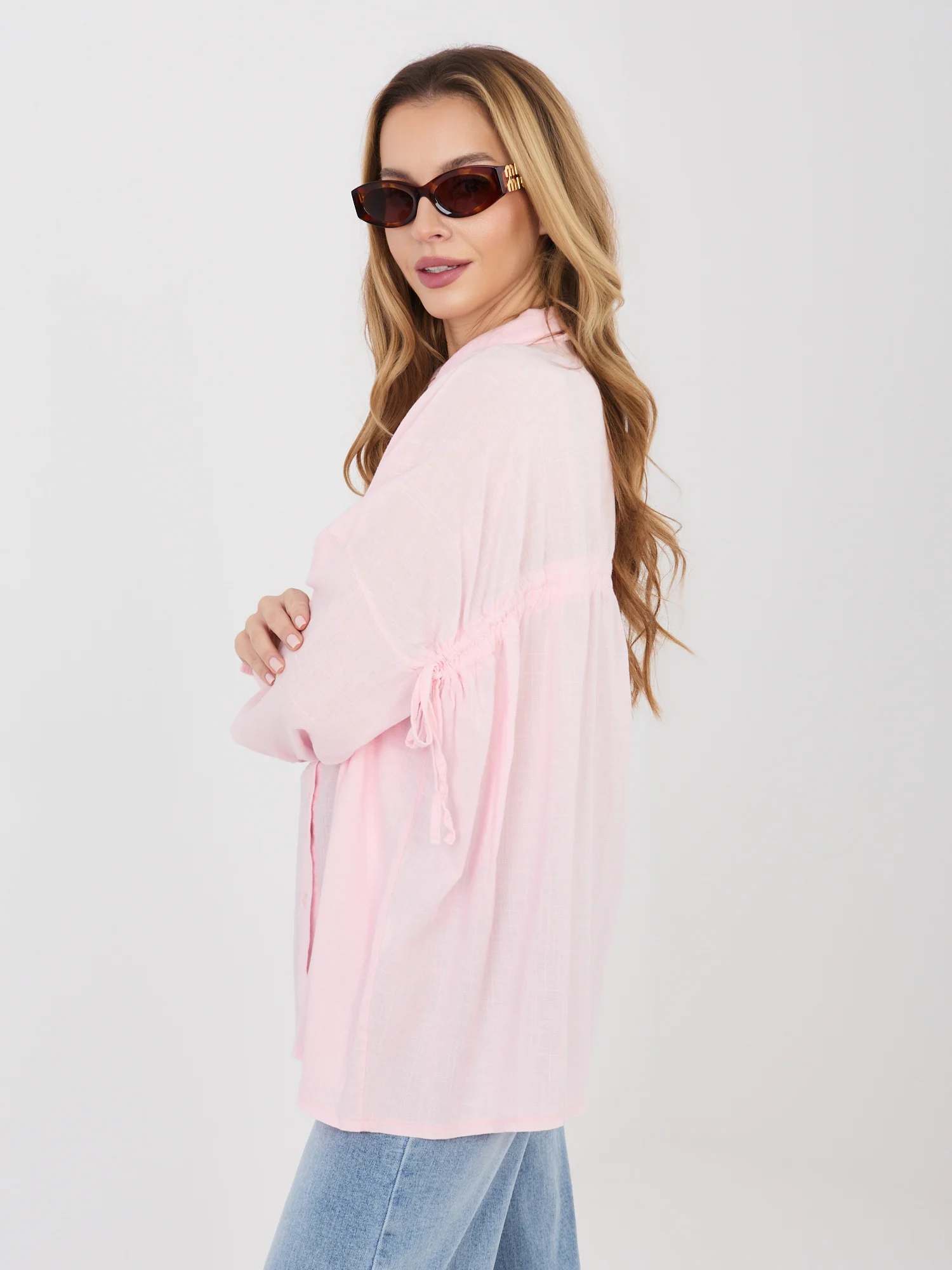 Camasa Dama Maneca lunga, Guler inalt, ITALY MODA, Roz Eleganta Office - imagine 2