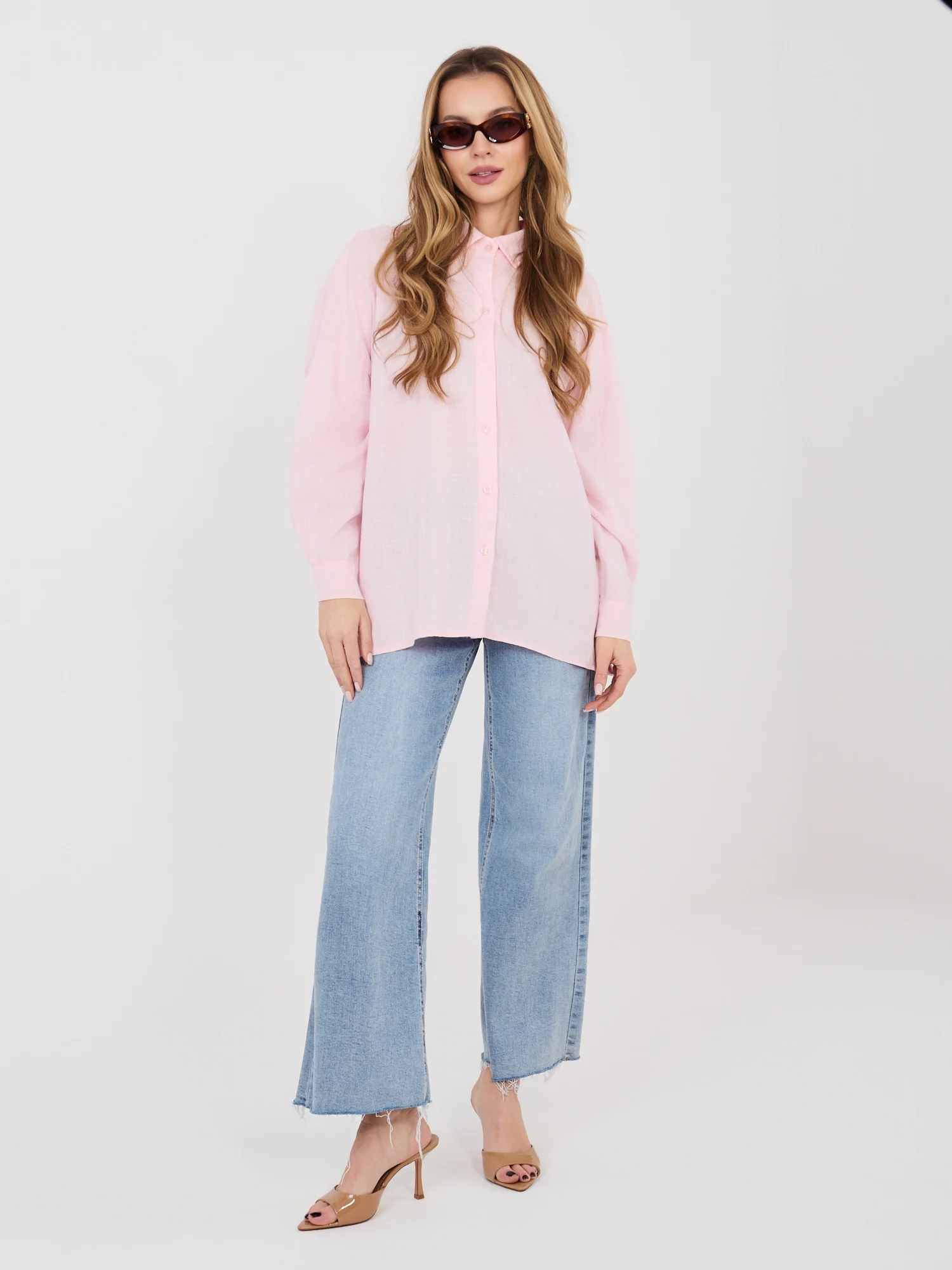 Camasa Dama Maneca lunga, Guler inalt, ITALY MODA, Roz Eleganta Office - imagine 4