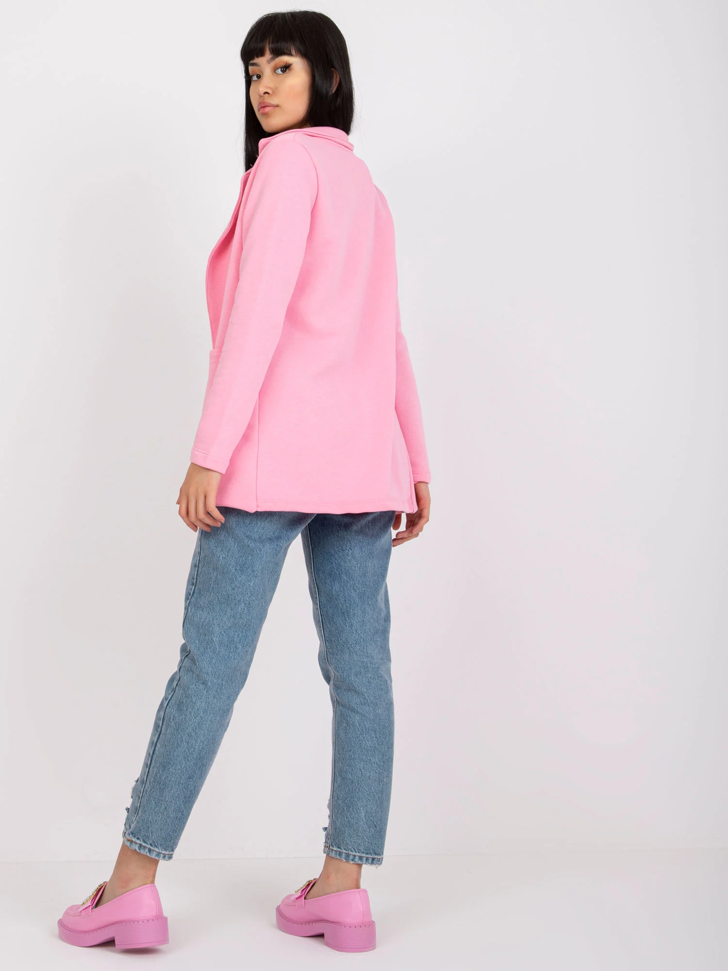 Sacou Dama Maneca lunga, Decolteu cu guler, RUE PARIS, Roz de Vara - imagine 3