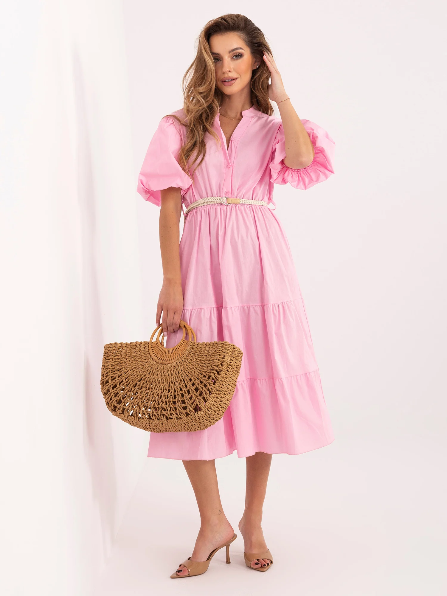 Rochie Dama Midi, Lejera, ITALY MODA, Roz Eleganta Office - imagine 3