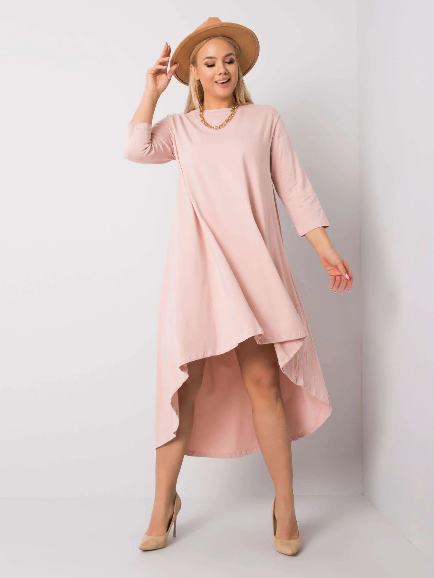 Rochie Dama Maxi, Rochie asimetrica, RELEVANCE, Roz Casual - Image 3