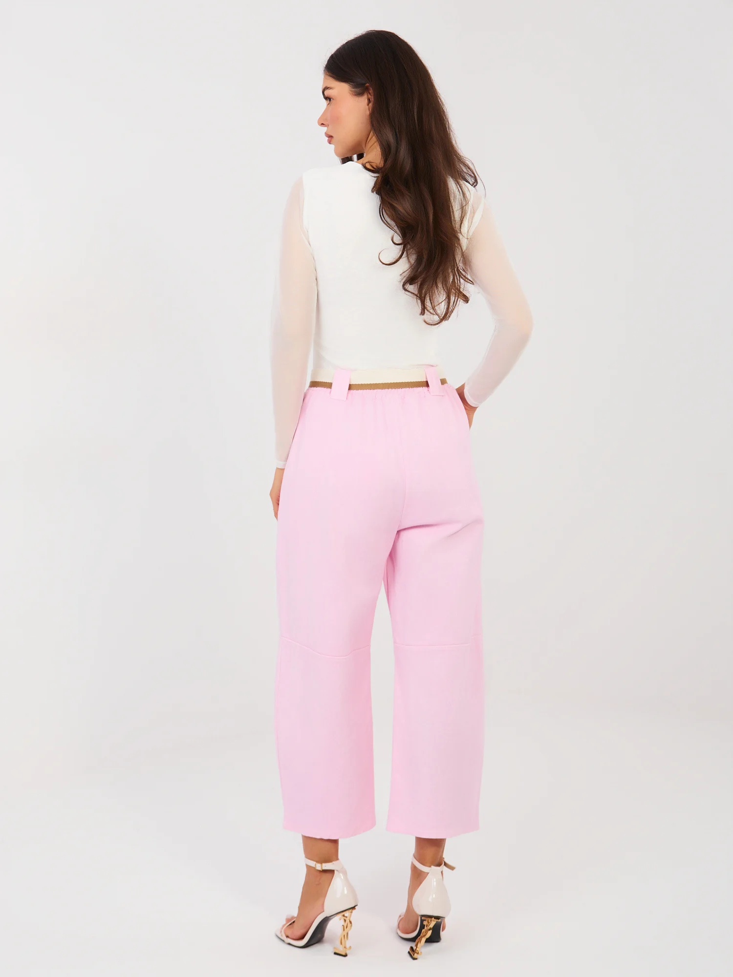 Pantaloni Dama Larga, Guler inalt, RUE PARIS, Roz Eleganta Office - Image 2