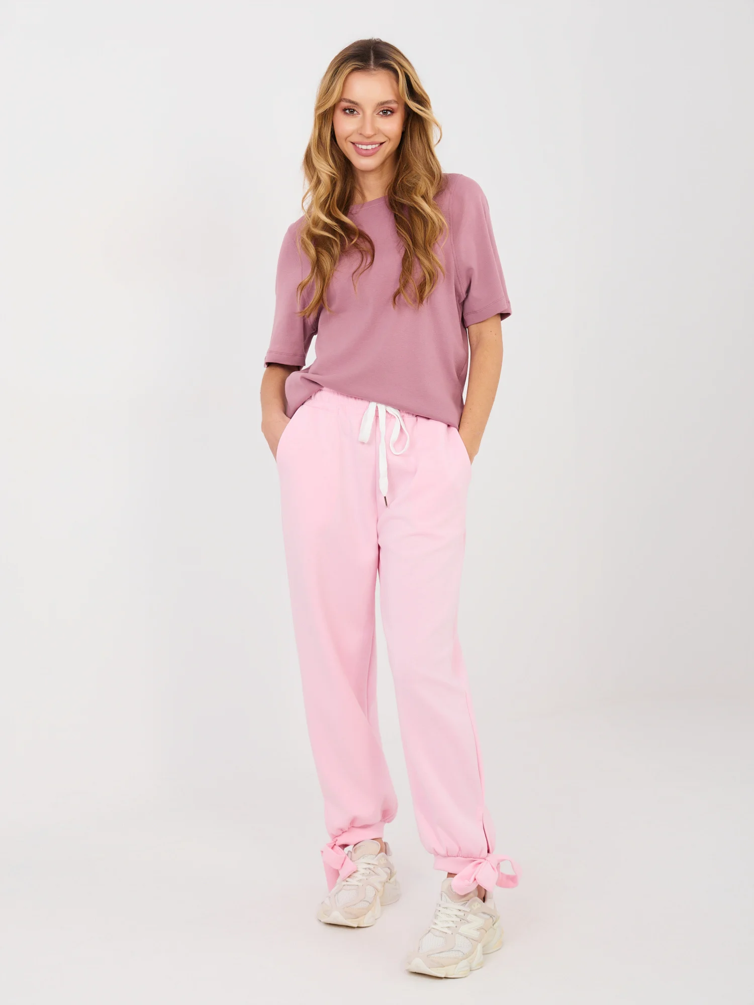 Pantaloni Dama Mansete elastice, Guler inalt, ITALY MODA, Roz Eleganta Office - imagine 4