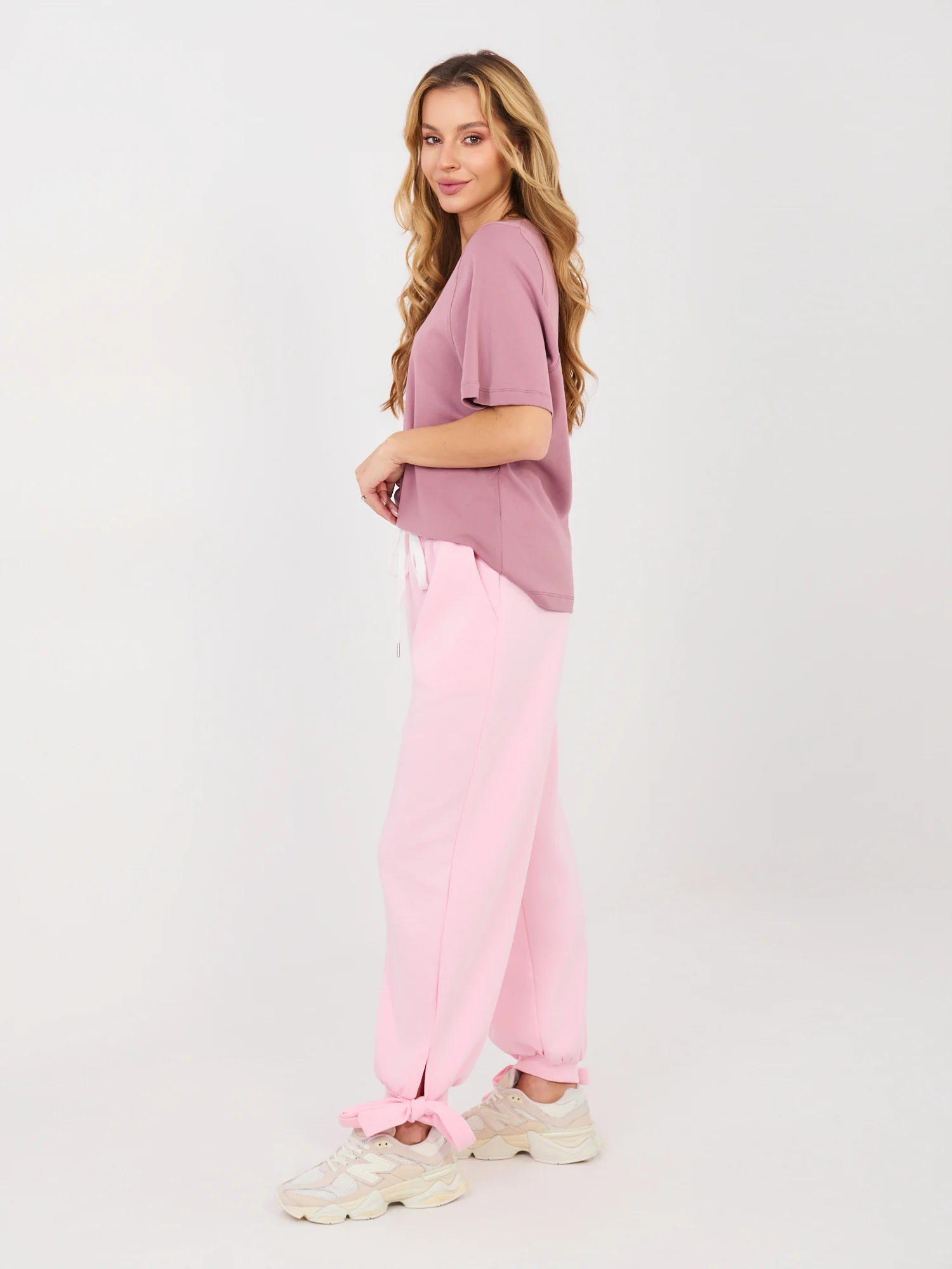 Pantaloni Dama Mansete elastice, Guler inalt, ITALY MODA, Roz Eleganta Office - imagine 2