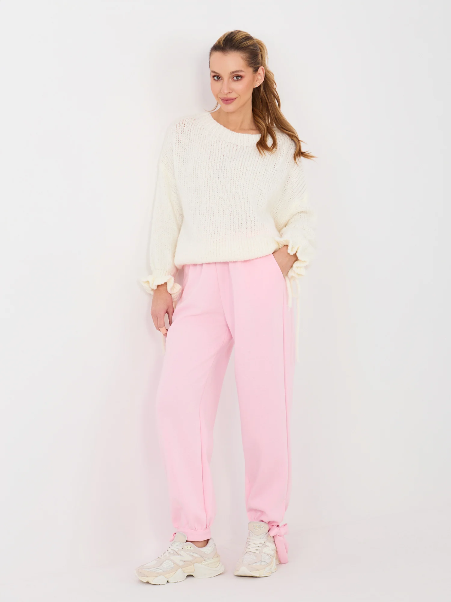 Pantaloni Dama Mansete elastice, Guler inalt, ITALY MODA, Roz Casual - imagine 5