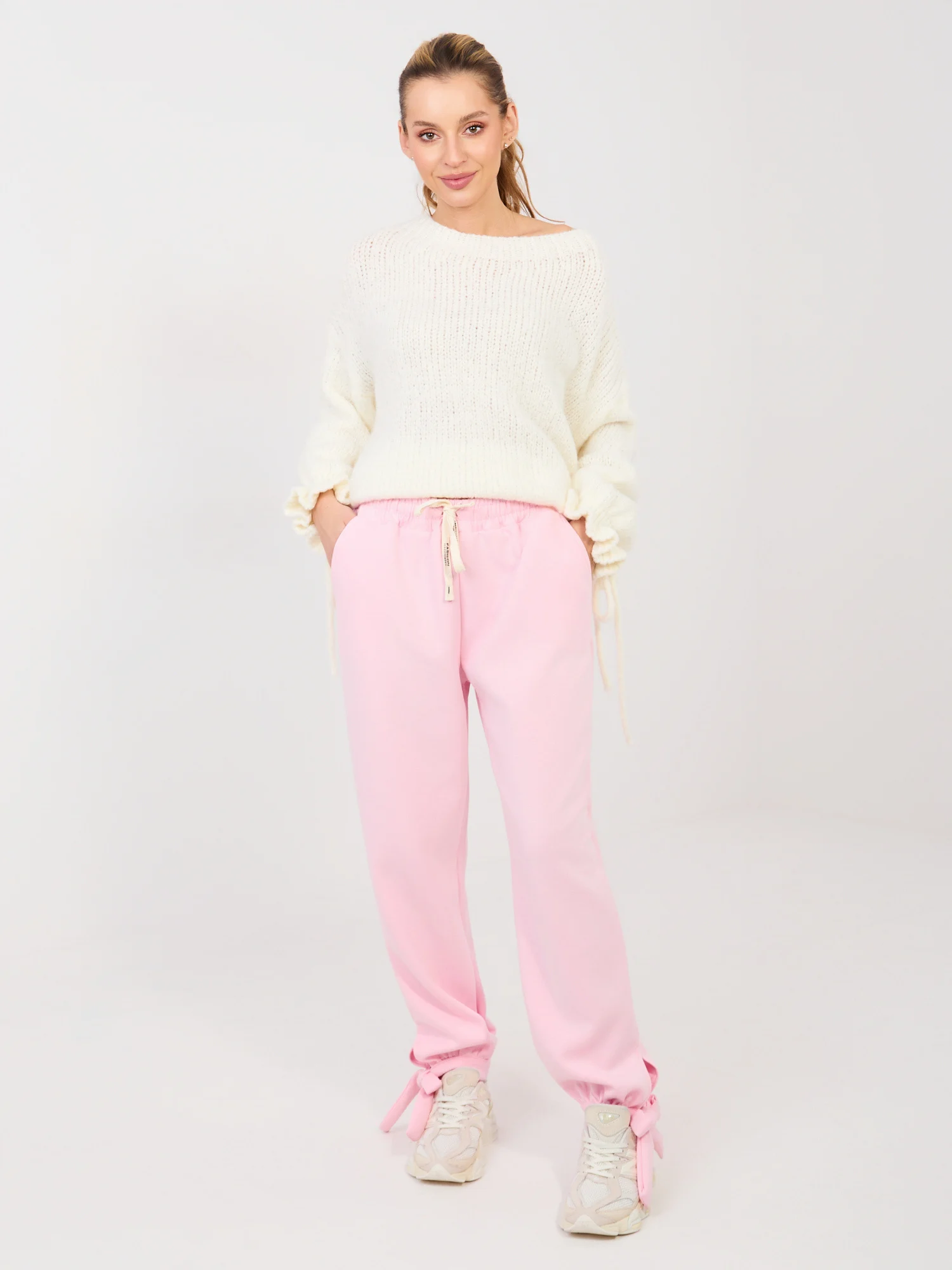 Pantaloni Dama Mansete elastice, Guler inalt, ITALY MODA, Roz Casual - imagine 4
