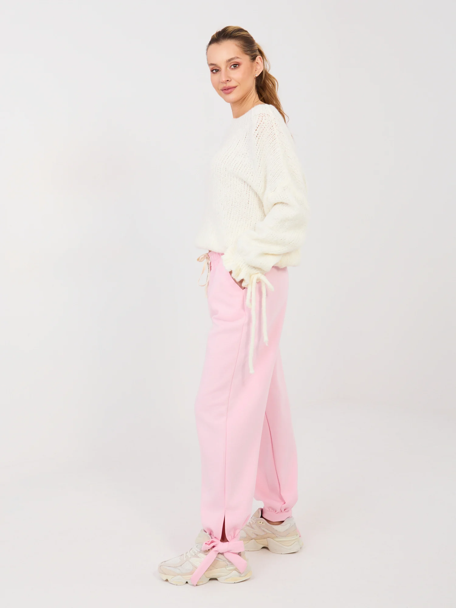 Pantaloni Dama Mansete elastice, Guler inalt, ITALY MODA, Roz Casual - imagine 3