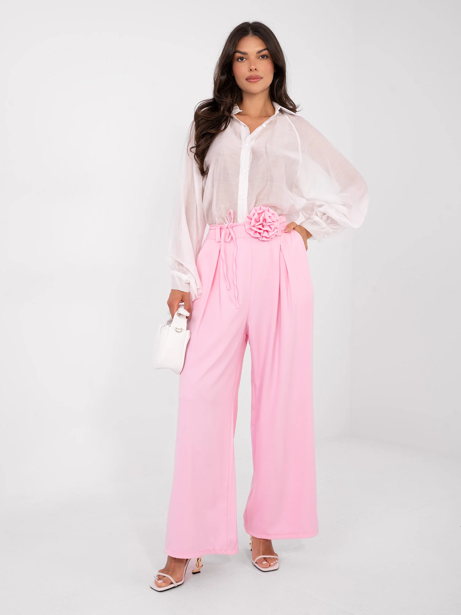 Pantaloni Dama Elegant, Guler inalt, RUE PARIS, Roz Eleganta Office - imagine 4