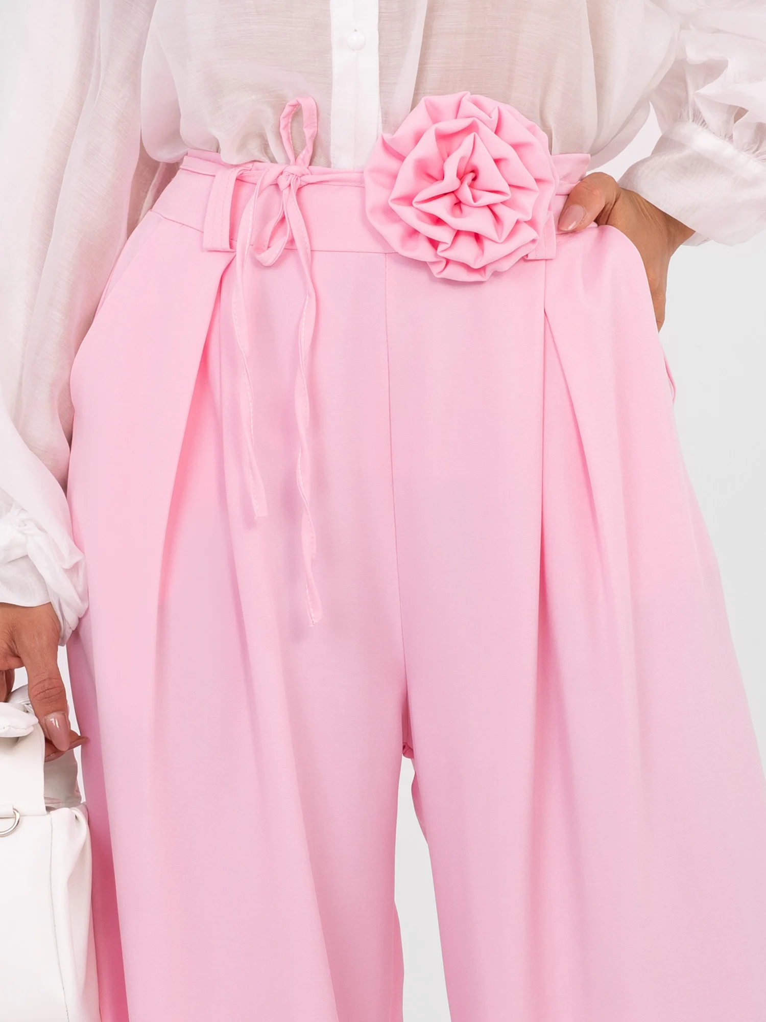 Pantaloni Dama Elegant, Guler inalt, RUE PARIS, Roz Eleganta Office - imagine 2