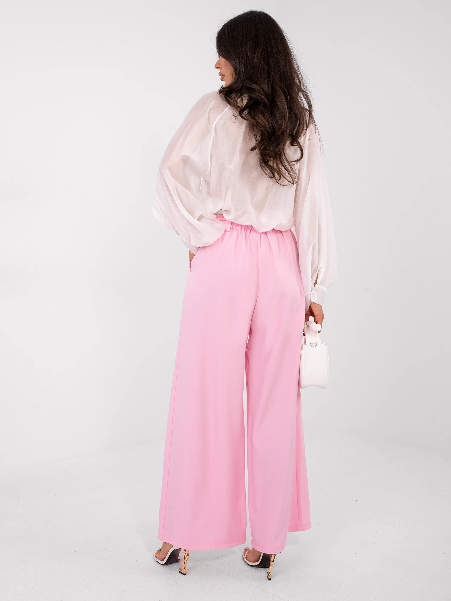 Pantaloni Dama Elegant, Guler inalt, RUE PARIS, Roz Eleganta Office - imagine 3