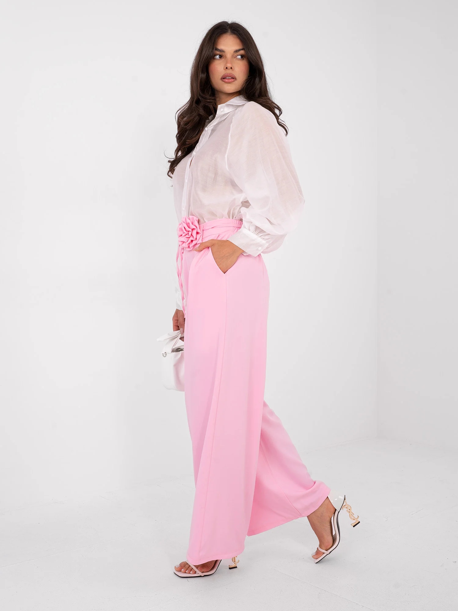 Pantaloni Dama Elegant, Guler inalt, RUE PARIS, Roz Eleganta Office - imagine 6