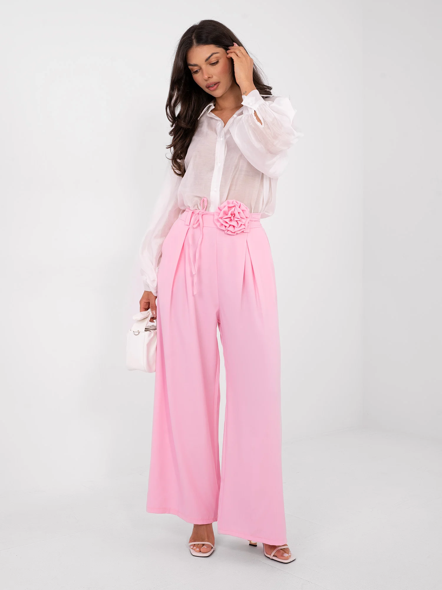 Pantaloni Dama Elegant, Guler inalt, RUE PARIS, Roz Eleganta Office - imagine 5