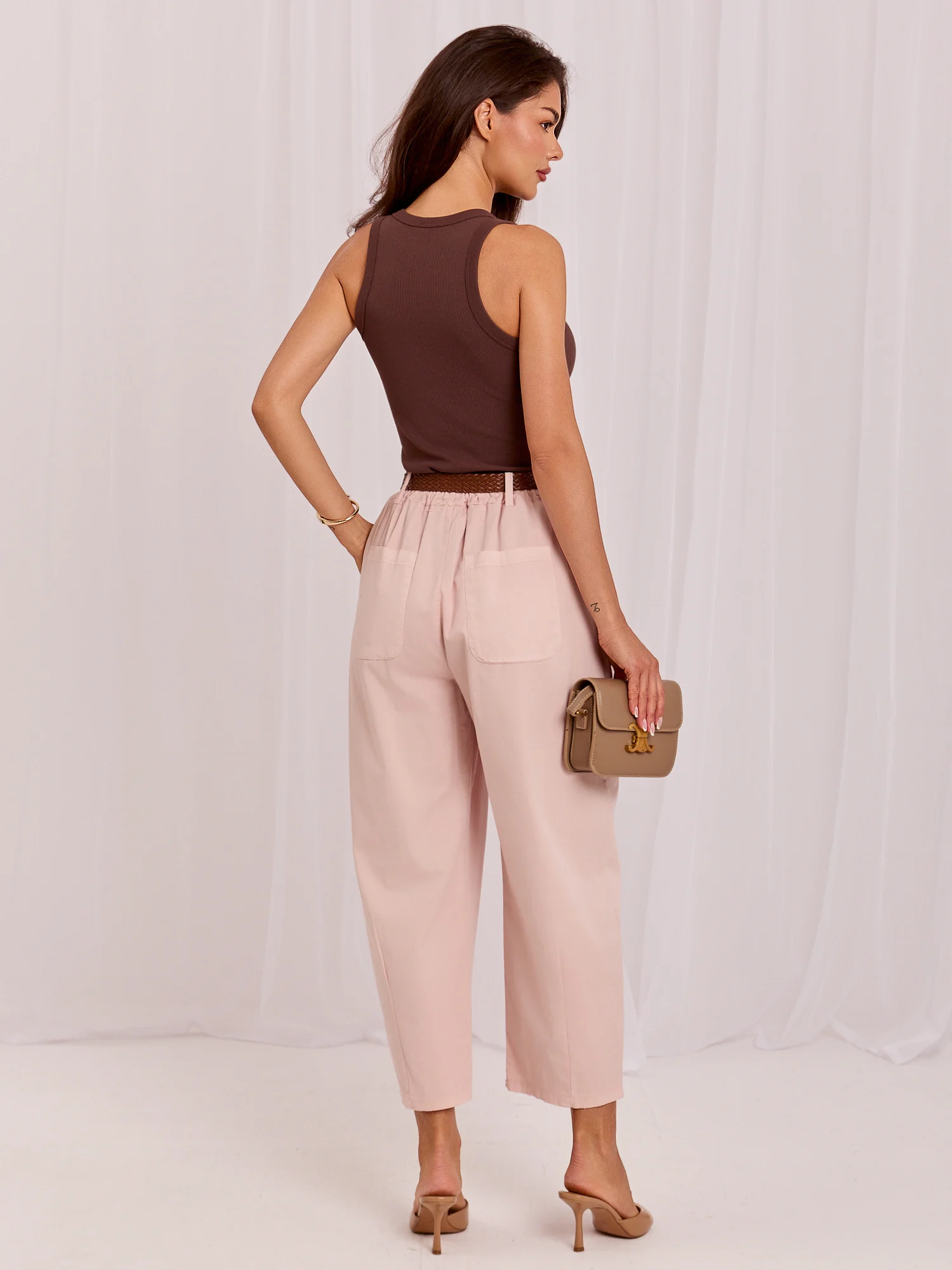 Pantaloni Dama 7/8, Conica, ITALY MODA, Roz Eleganta Office - imagine 6