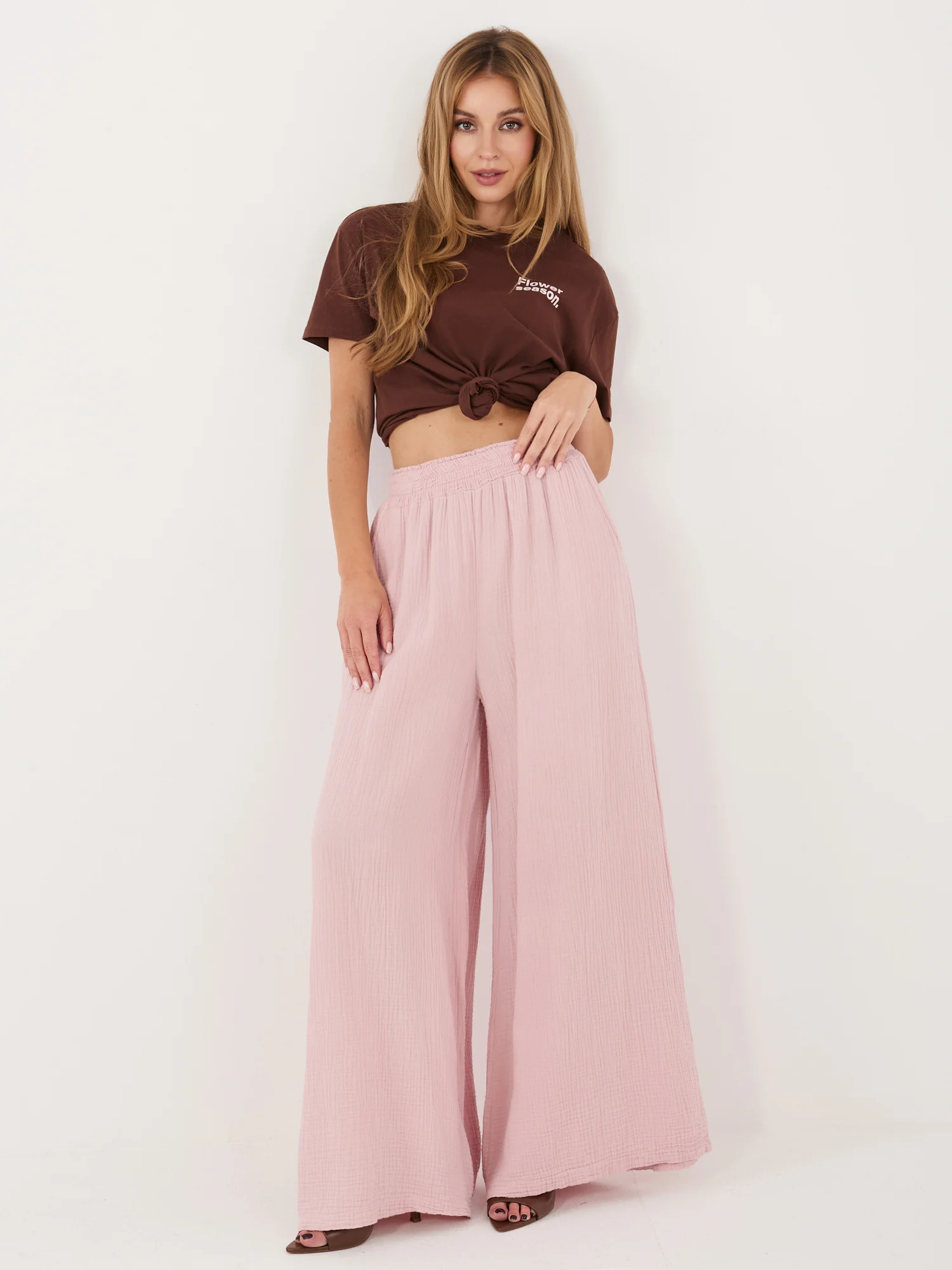 Pantaloni Dama Lunga, Larga, ITALY MODA, Roz - imagine 4