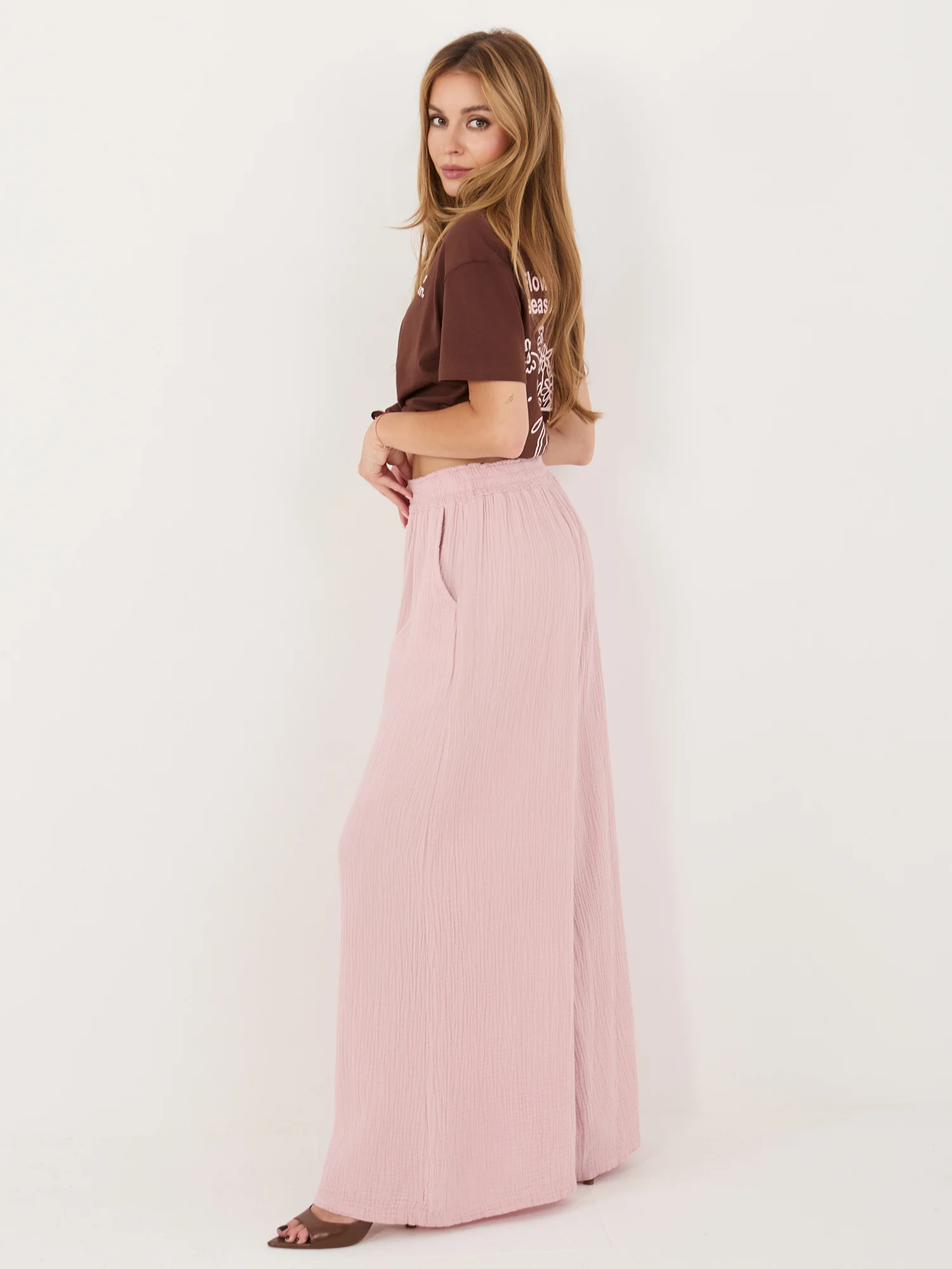 Pantaloni Dama Lunga, Larga, ITALY MODA, Roz - imagine 5