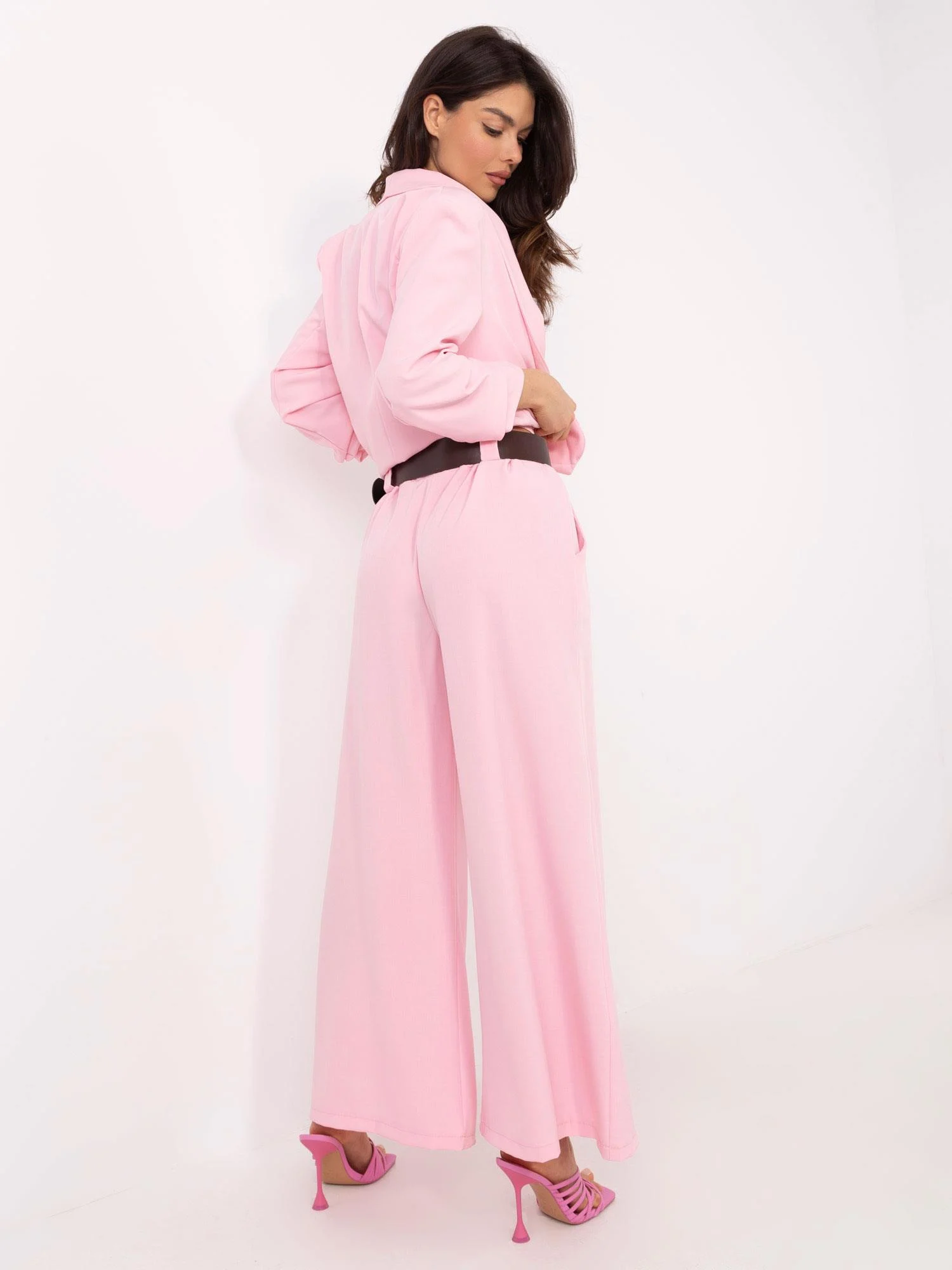 Pantaloni Dama Lejera, Guler inalt, ITALY MODA, Roz Eleganta Office - imagine 2