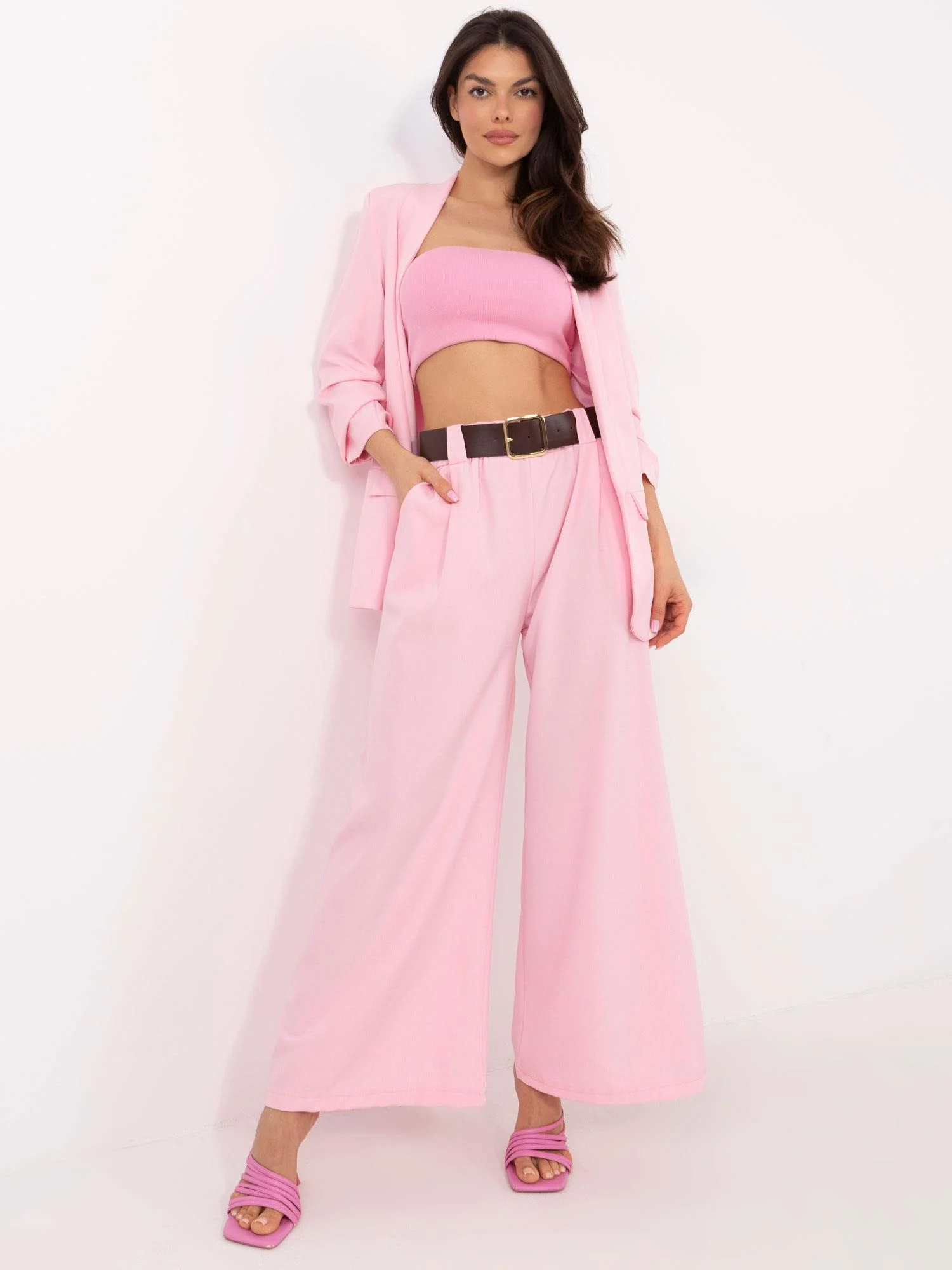 Pantaloni Dama Lejera, Guler inalt, ITALY MODA, Roz Eleganta Office - imagine 5