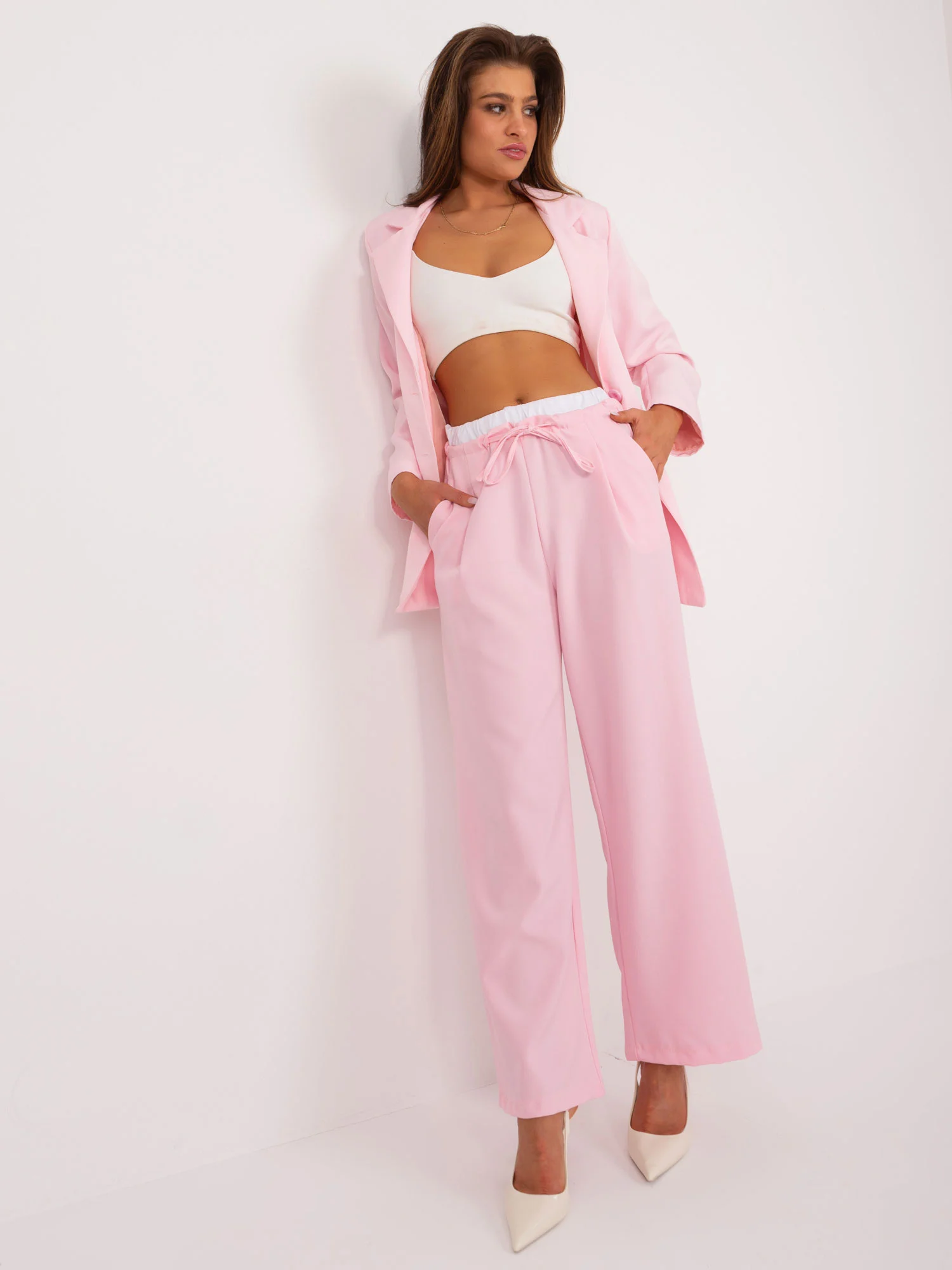 Pantaloni Dama Elegant, Guler inalt, ITALY MODA, Roz de Petrecere - imagine 2