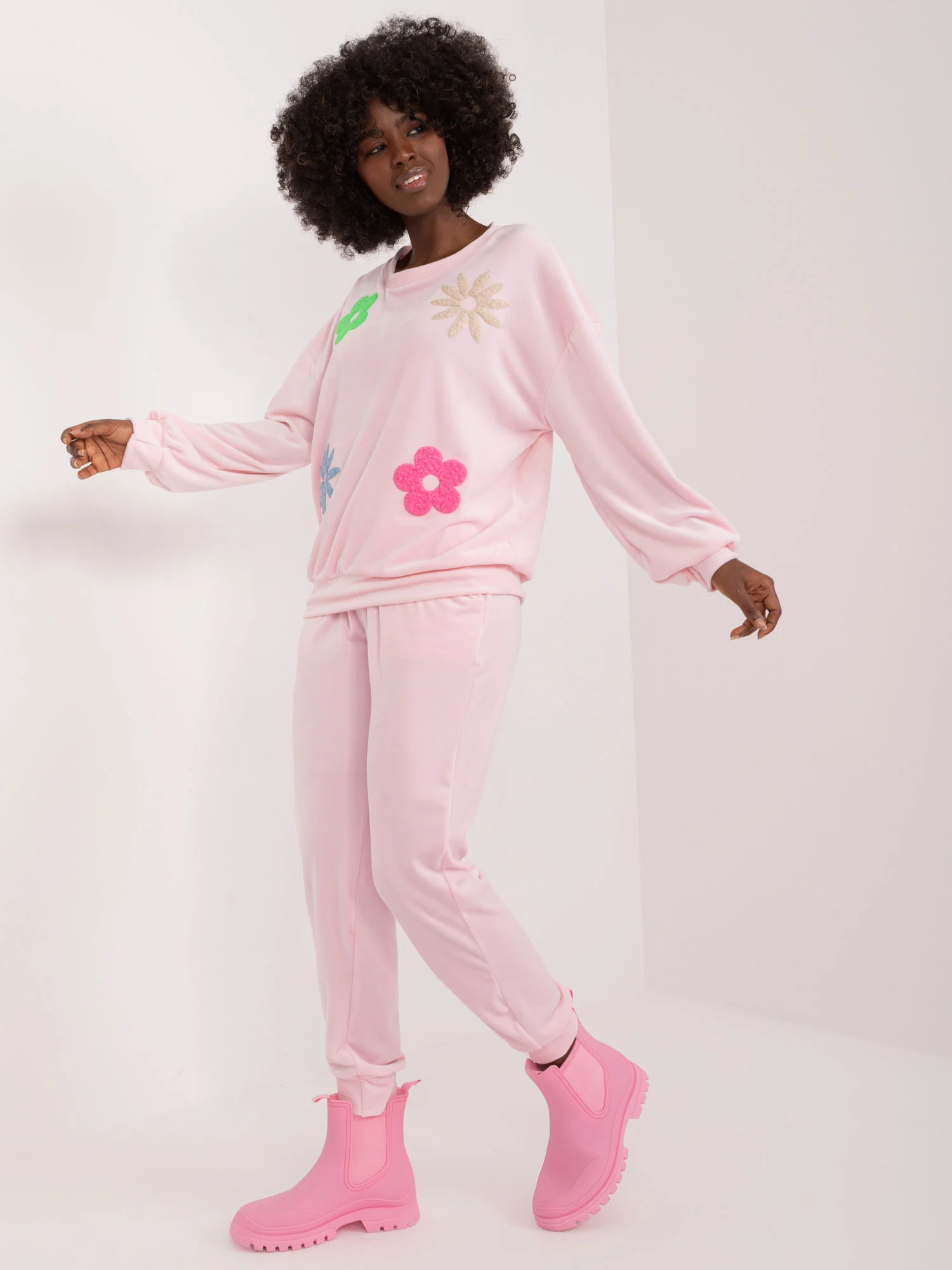 Compleu Dama Maneca lunga, Floral, ITALY MODA, Roz Casual - imagine 6