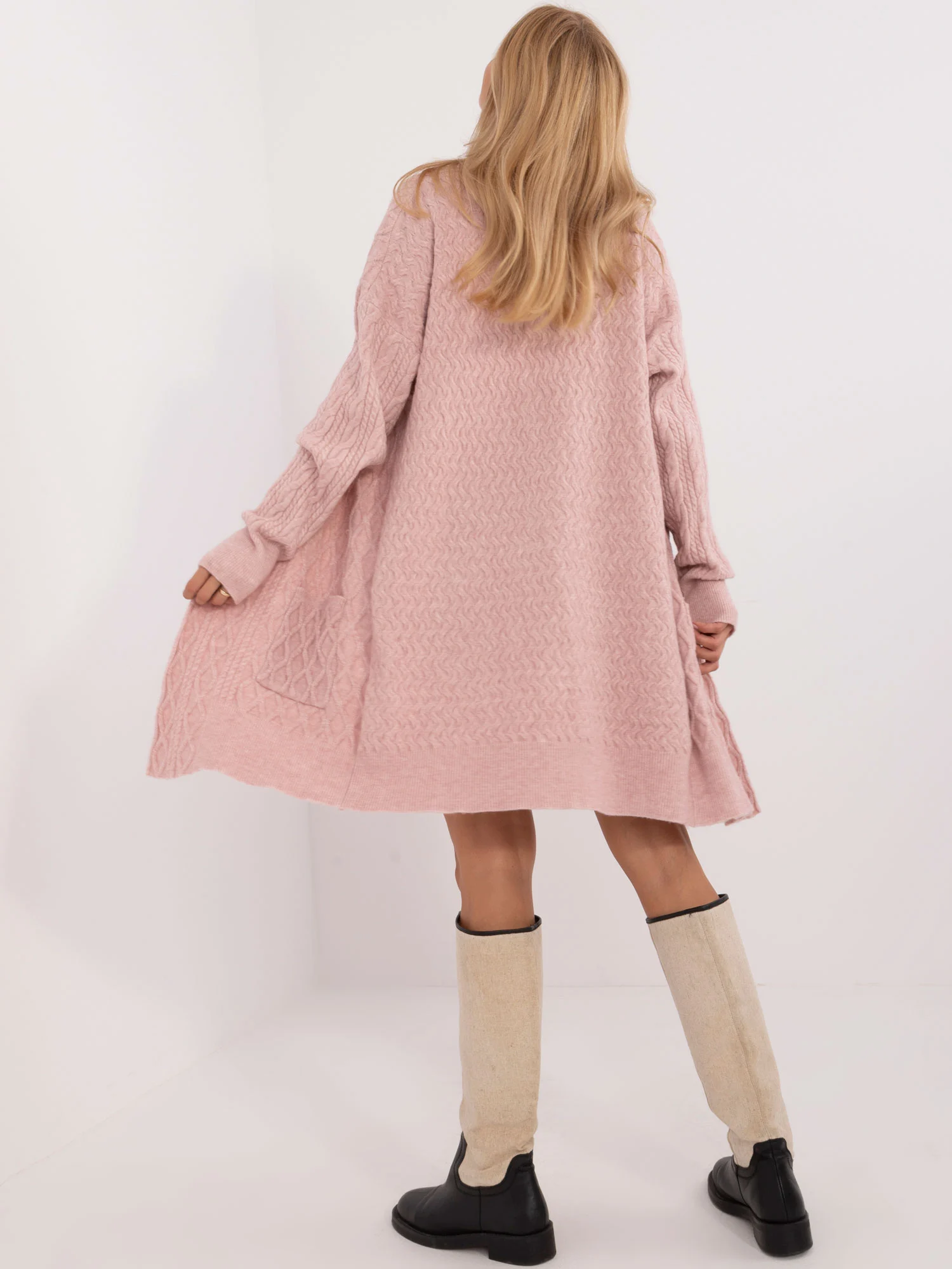 Cardigan Dama Maneca lunga, Guler inalt, Wool Fashion Italia, Roz Casual - imagine 3