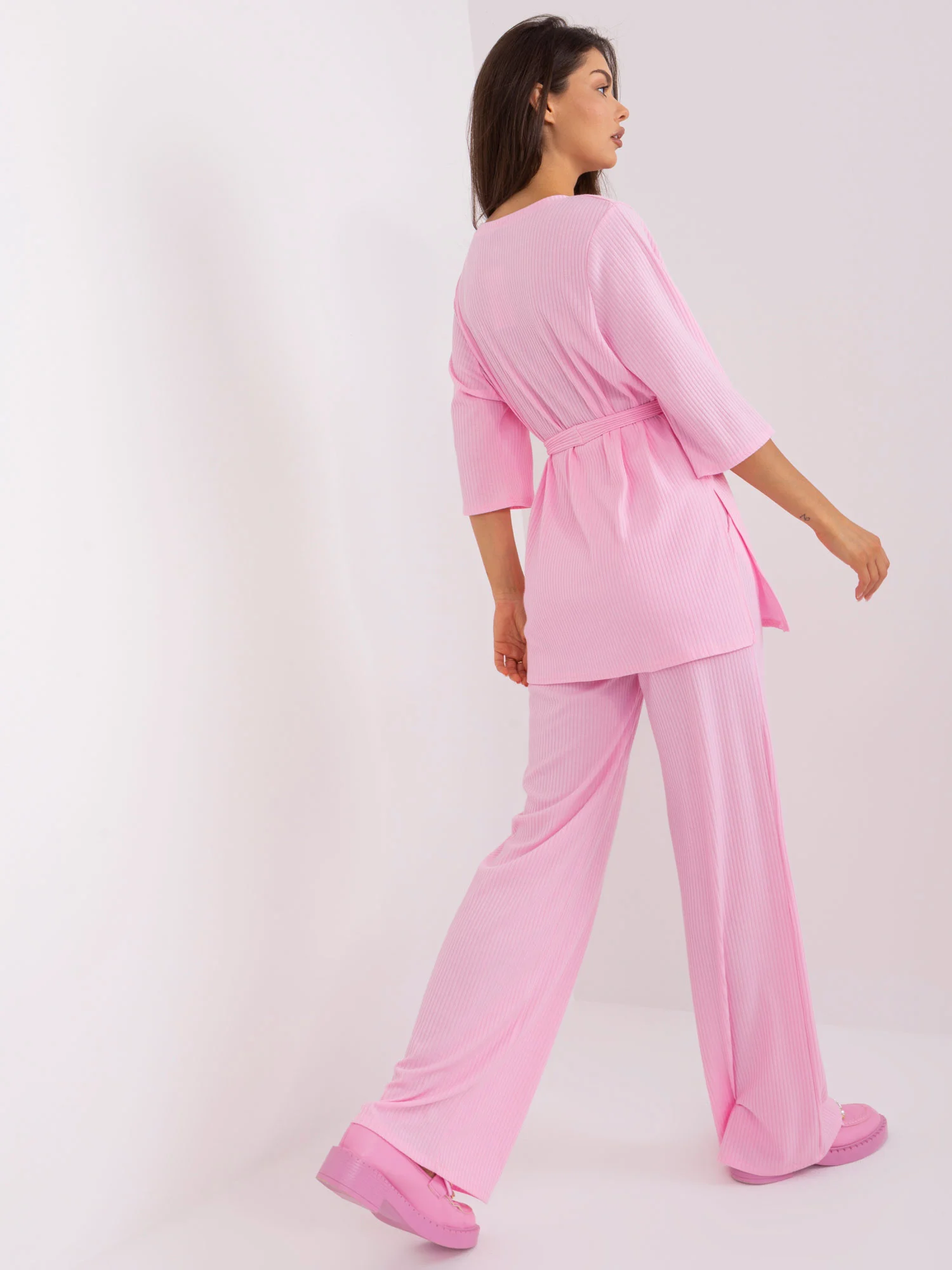 Compleu Dama Maneca 3/4, Dungi, LAKERTA, Roz Casual - imagine 4
