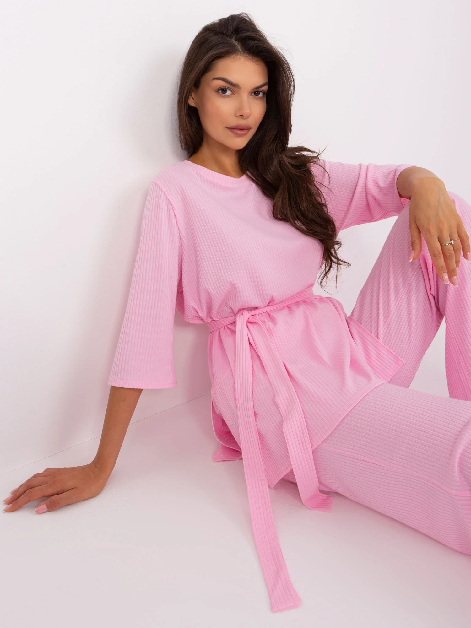Compleu Dama Maneca 3/4, Dungi, LAKERTA, Roz Casual - imagine 5