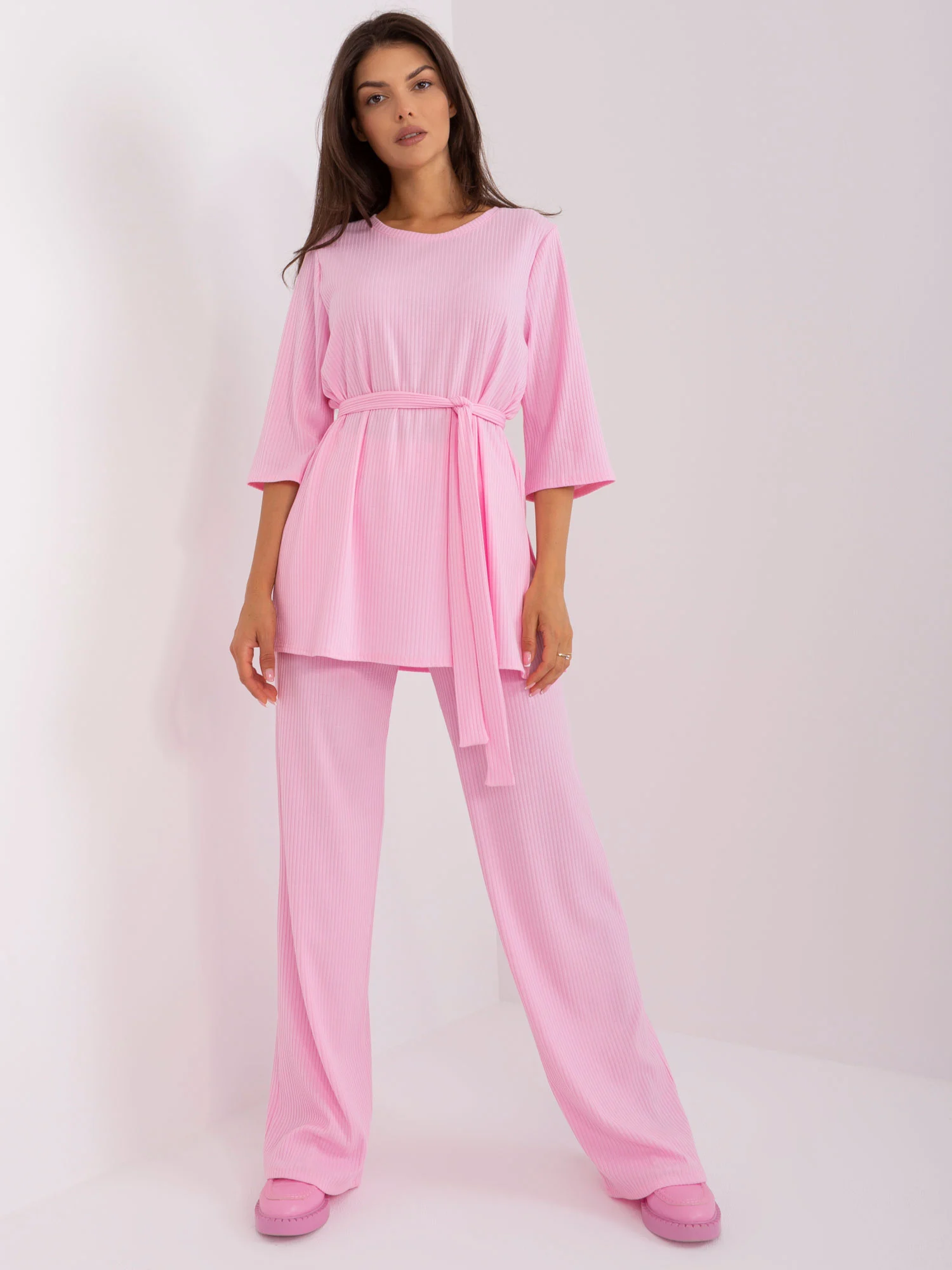 Compleu Dama Maneca 3/4, Dungi, LAKERTA, Roz Casual - imagine 2