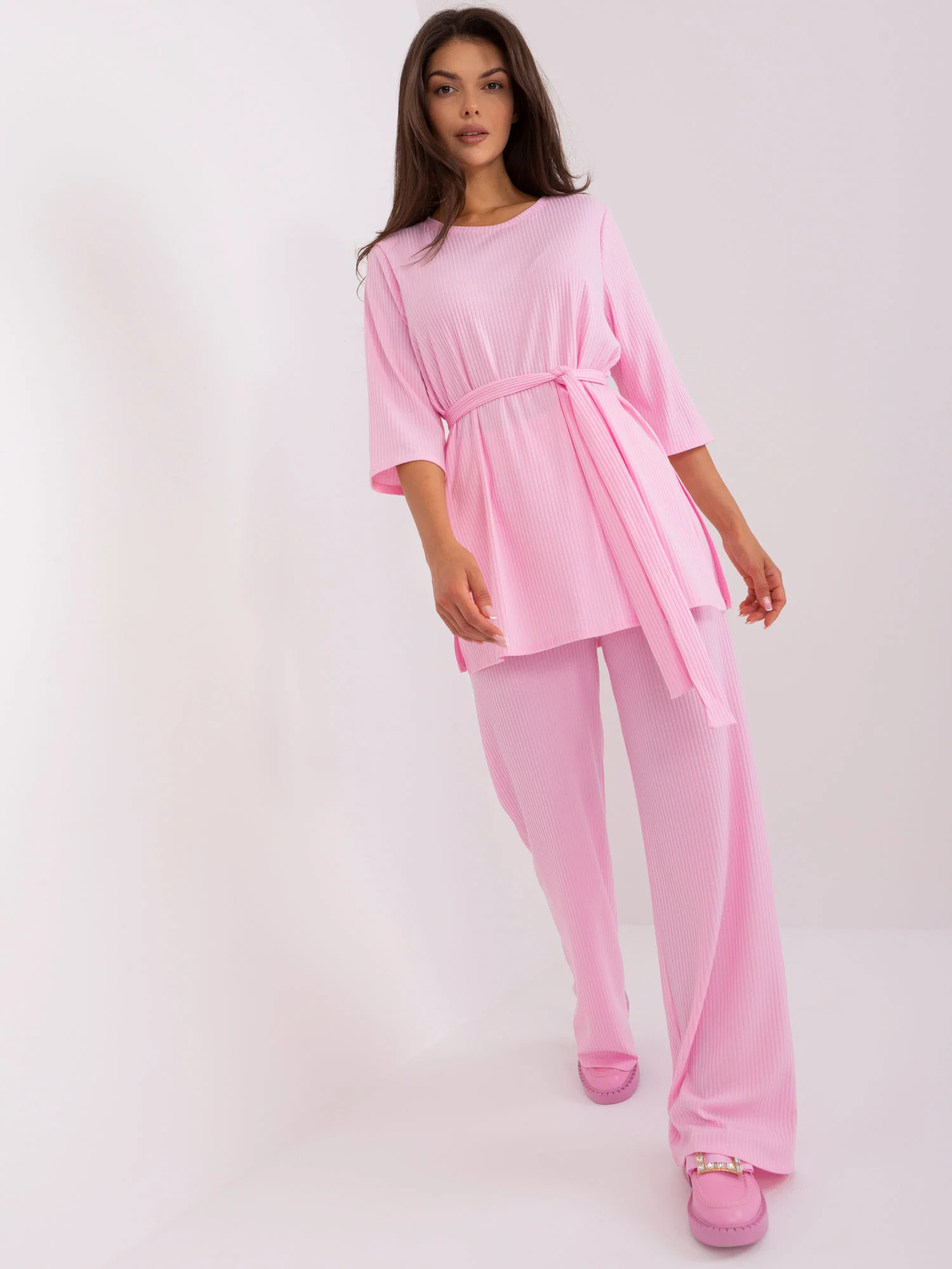 Compleu Dama Maneca 3/4, Dungi, LAKERTA, Roz Casual - imagine 7