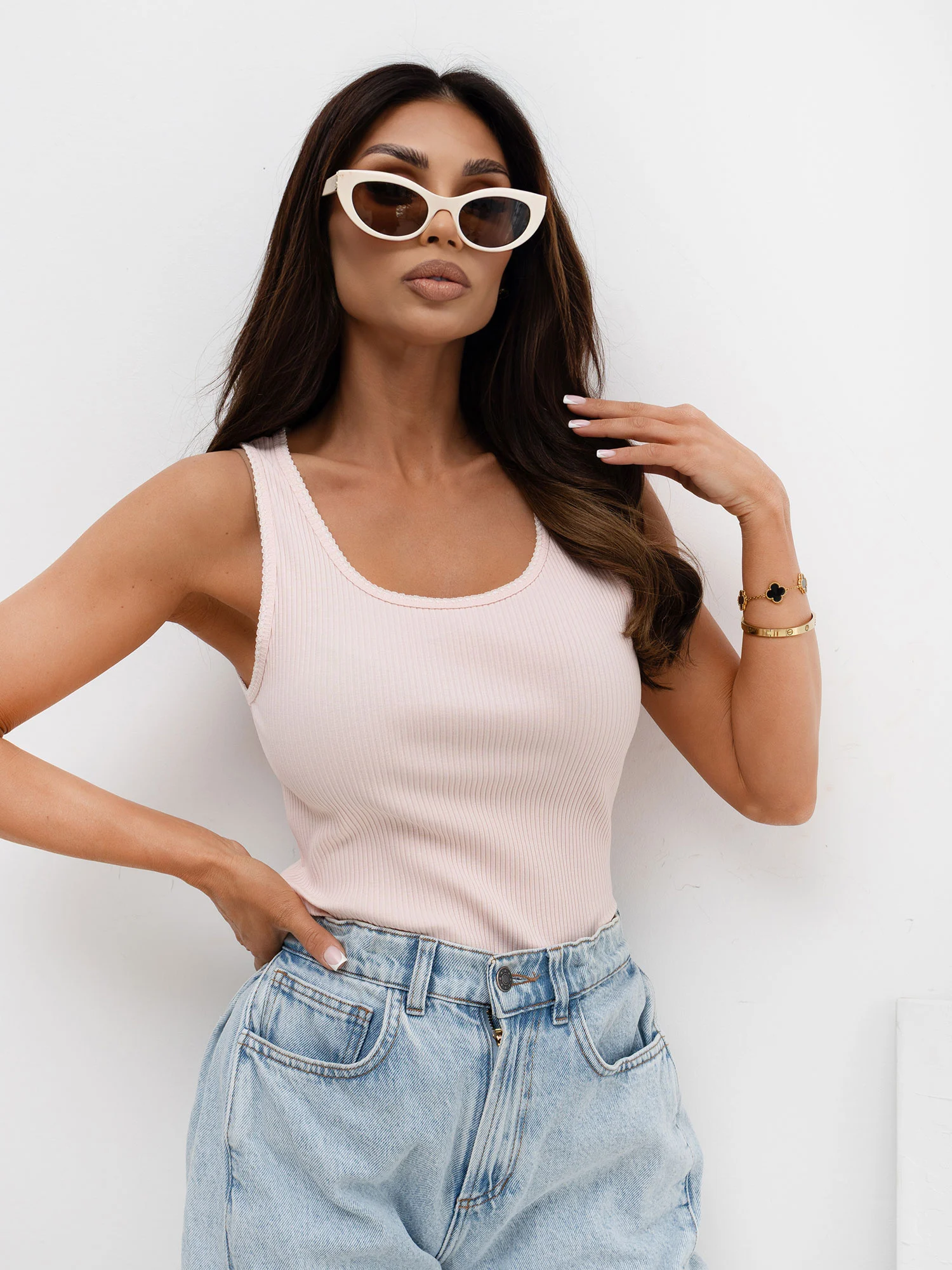 Top Dama Dungi, Decolteu rotund, RUE PARIS, Roz Casual - imagine 5