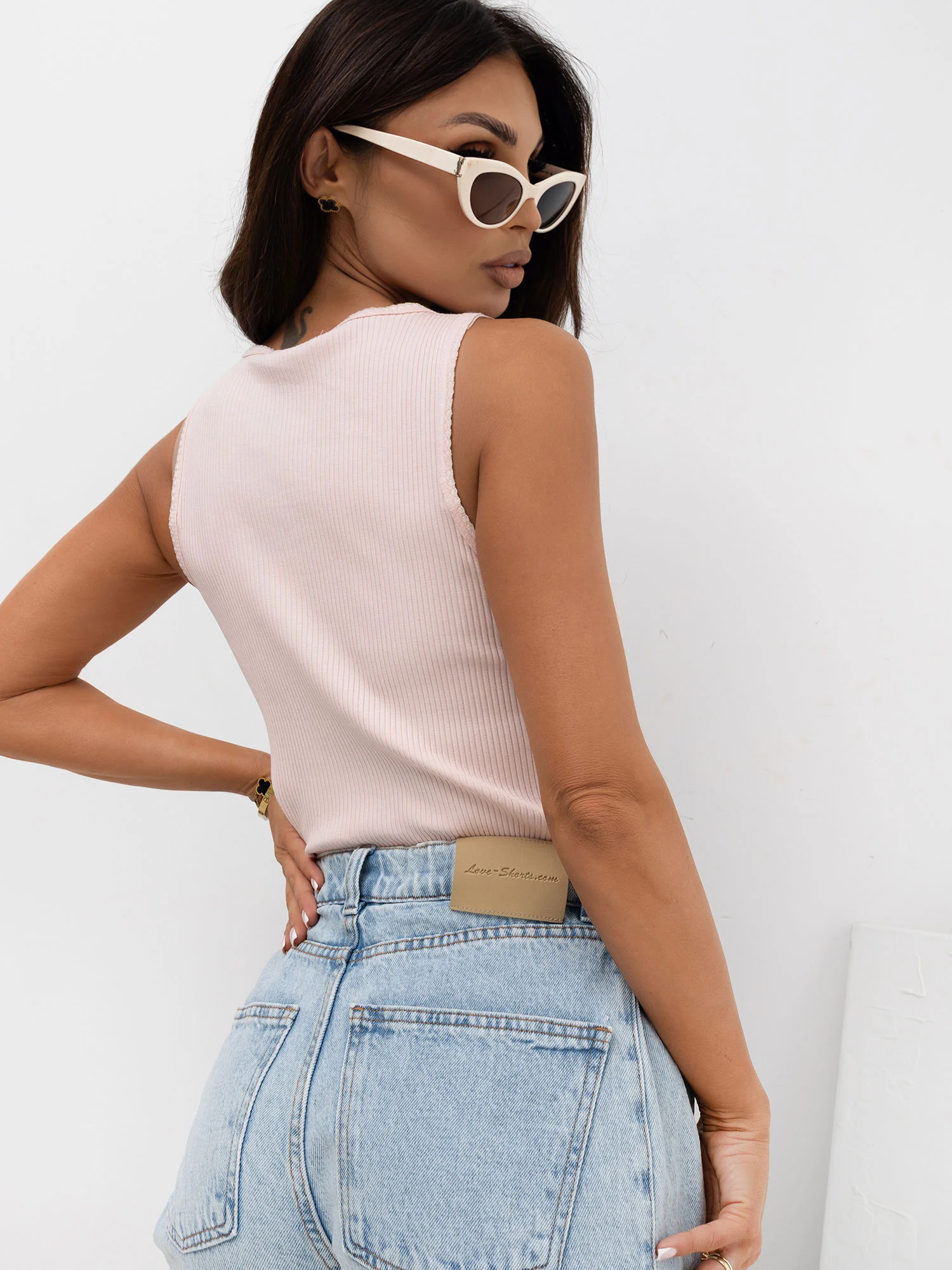 Top Dama Dungi, Decolteu rotund, RUE PARIS, Roz Casual - imagine 2