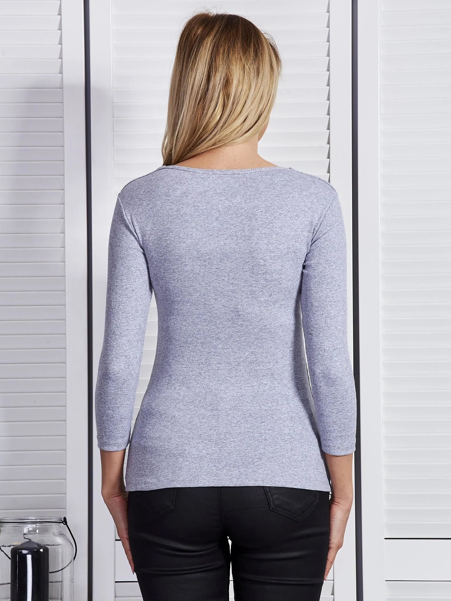 Bluza Dama Maneca 3/4, Dungi, PAMUK LINE, Gri Eleganta Office - imagine 4