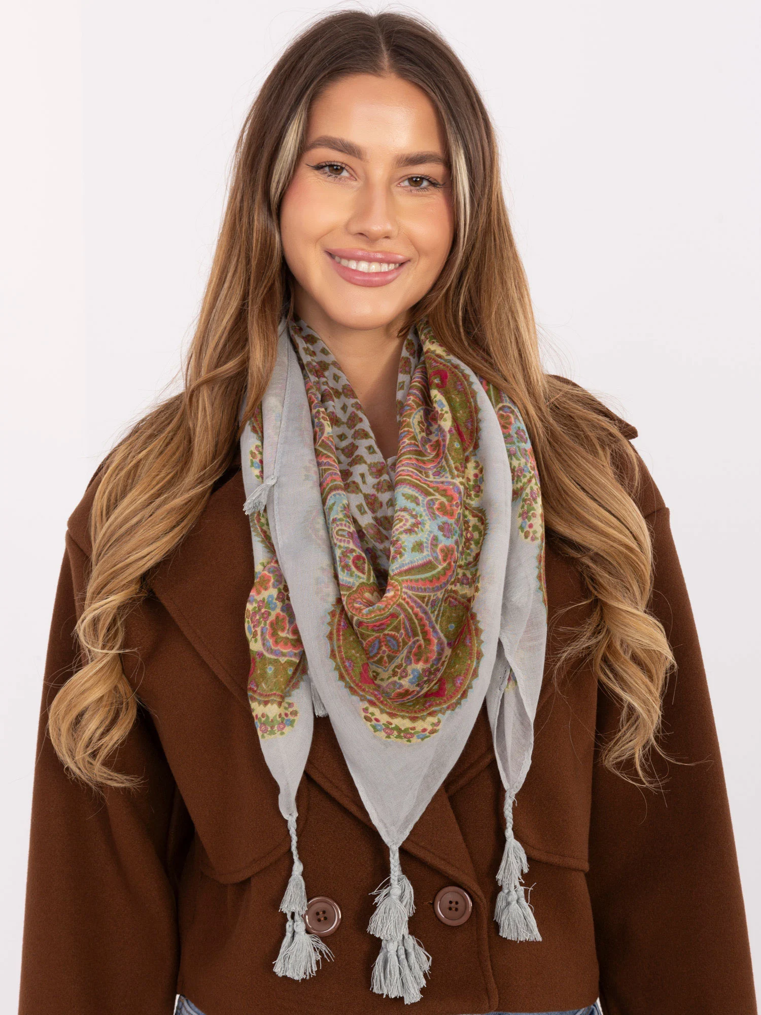 Bandana Dama Imprimat, Viscoza, Fashion Hunters, Gri - imagine 3