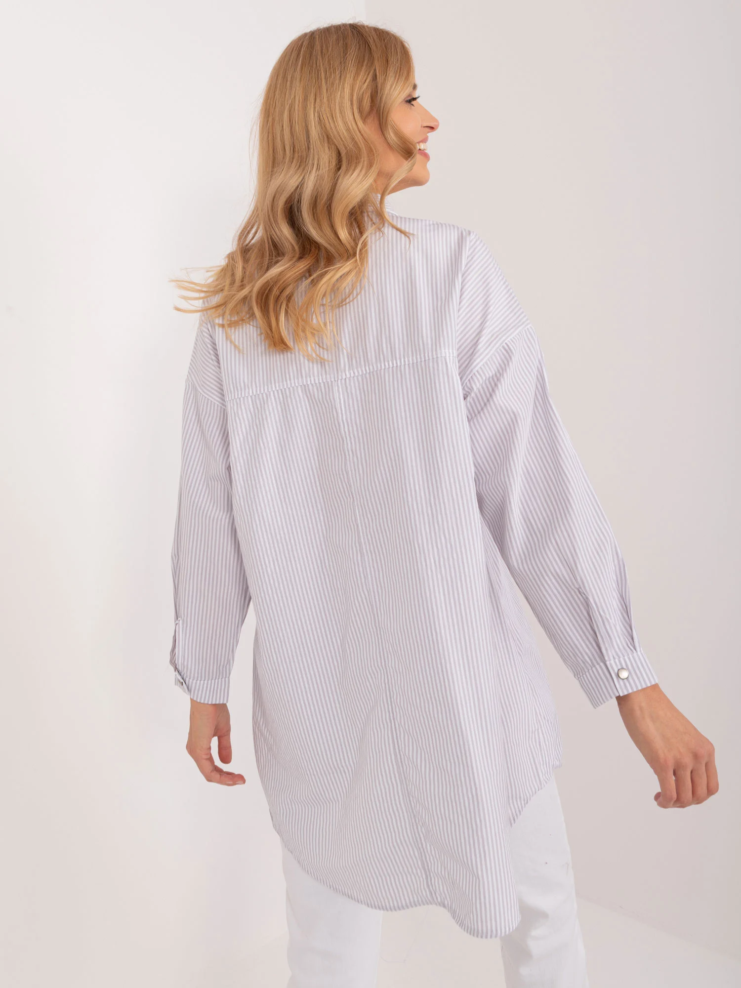 Camasa Dama Maneca lunga, Dungi, BY POMMES LIFE, Gri Eleganta Office - imagine 5