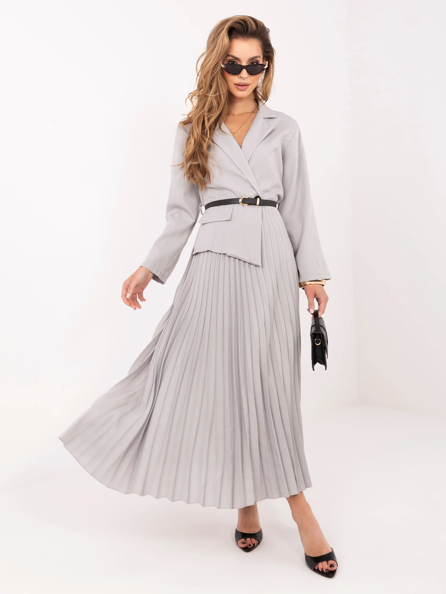 Rochie Dama Maxi, Lejera, RUE PARIS, Gri Eleganta Office - imagine 4