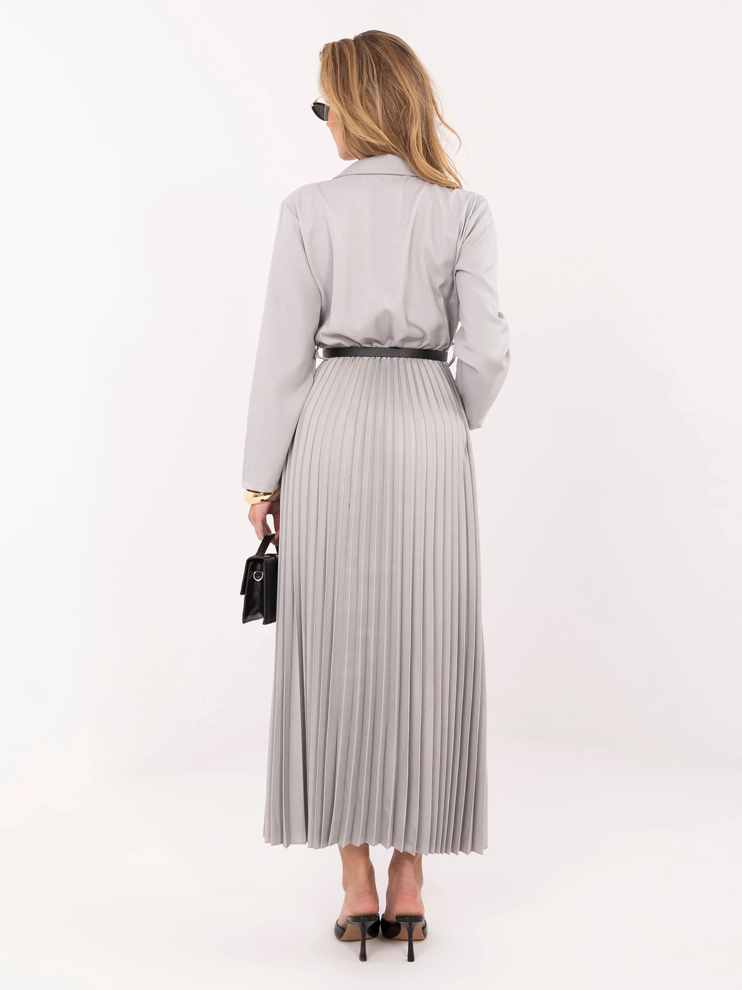 Rochie Dama Maxi, Lejera, RUE PARIS, Gri Eleganta Office - imagine 2