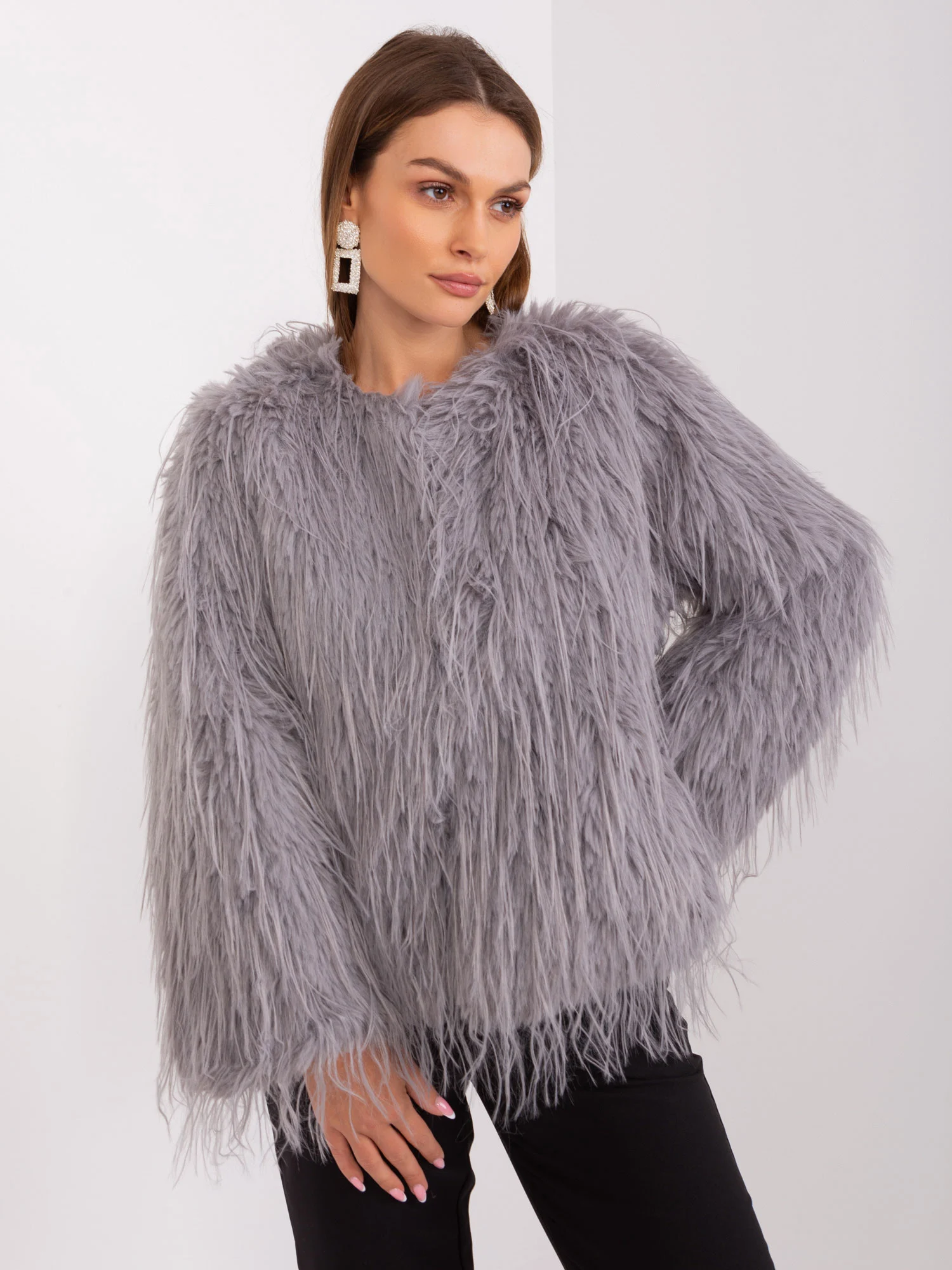 Jacheta Dama Maneca lunga, Elegant, Wool Fashion Italia, Gri de Petrecere - imagine 5