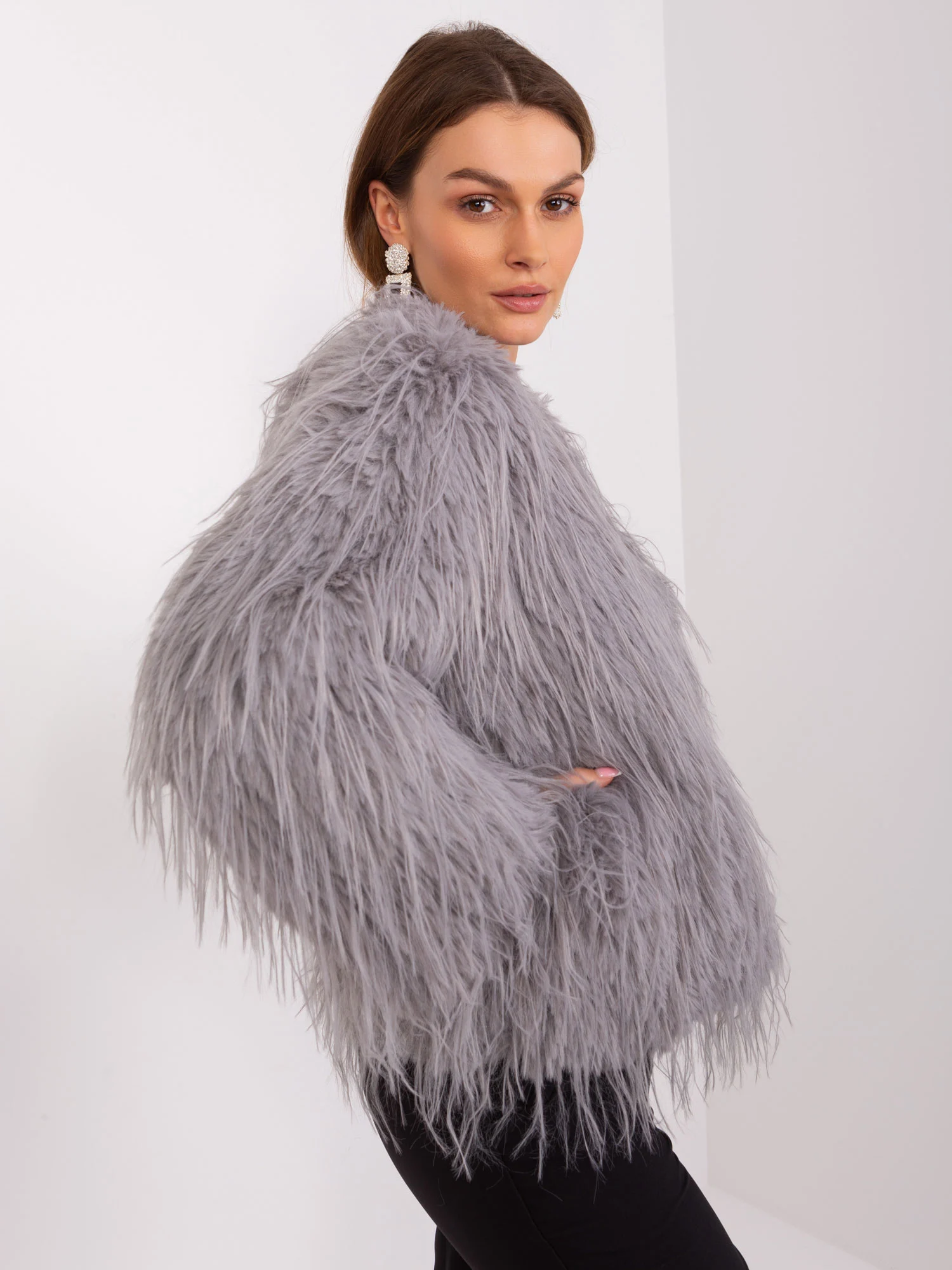 Jacheta Dama Maneca lunga, Elegant, Wool Fashion Italia, Gri de Petrecere - imagine 2