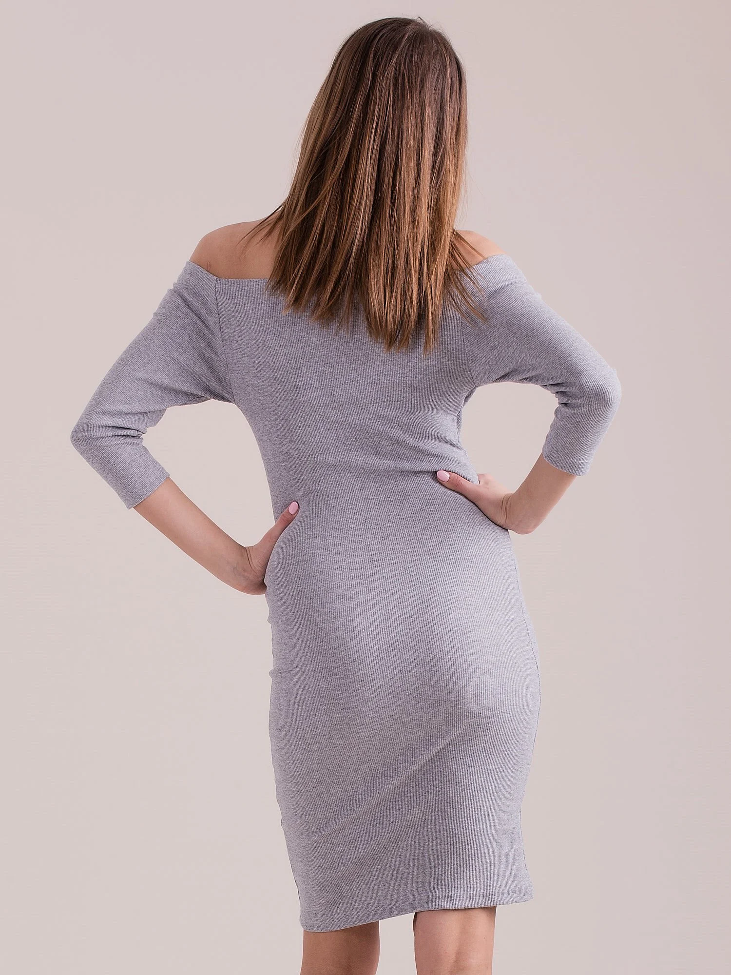 Rochie Dama Maneca 3/4, Rochie creion, PAMUK LINE, Gri Eleganta Office - Image 5