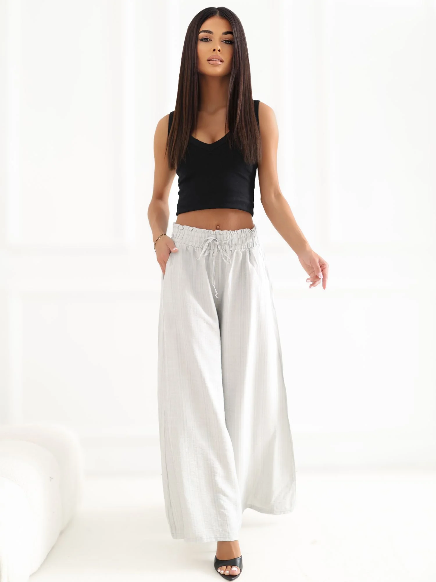 Pantaloni Dama 7/8, Larga, LUNA&MIELE, Gri - imagine 6