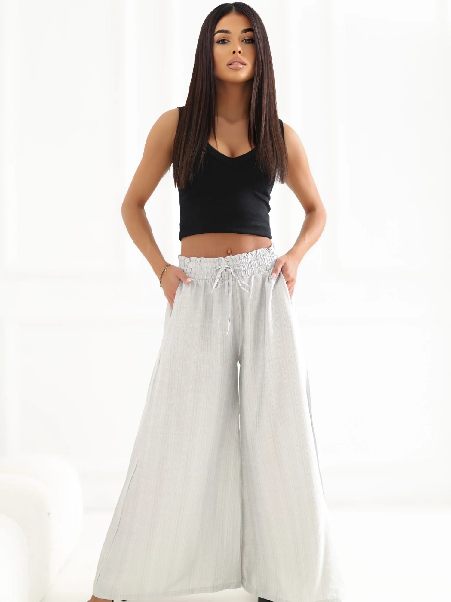 Pantaloni Dama 7/8, Larga, LUNA&MIELE, Gri - imagine 5