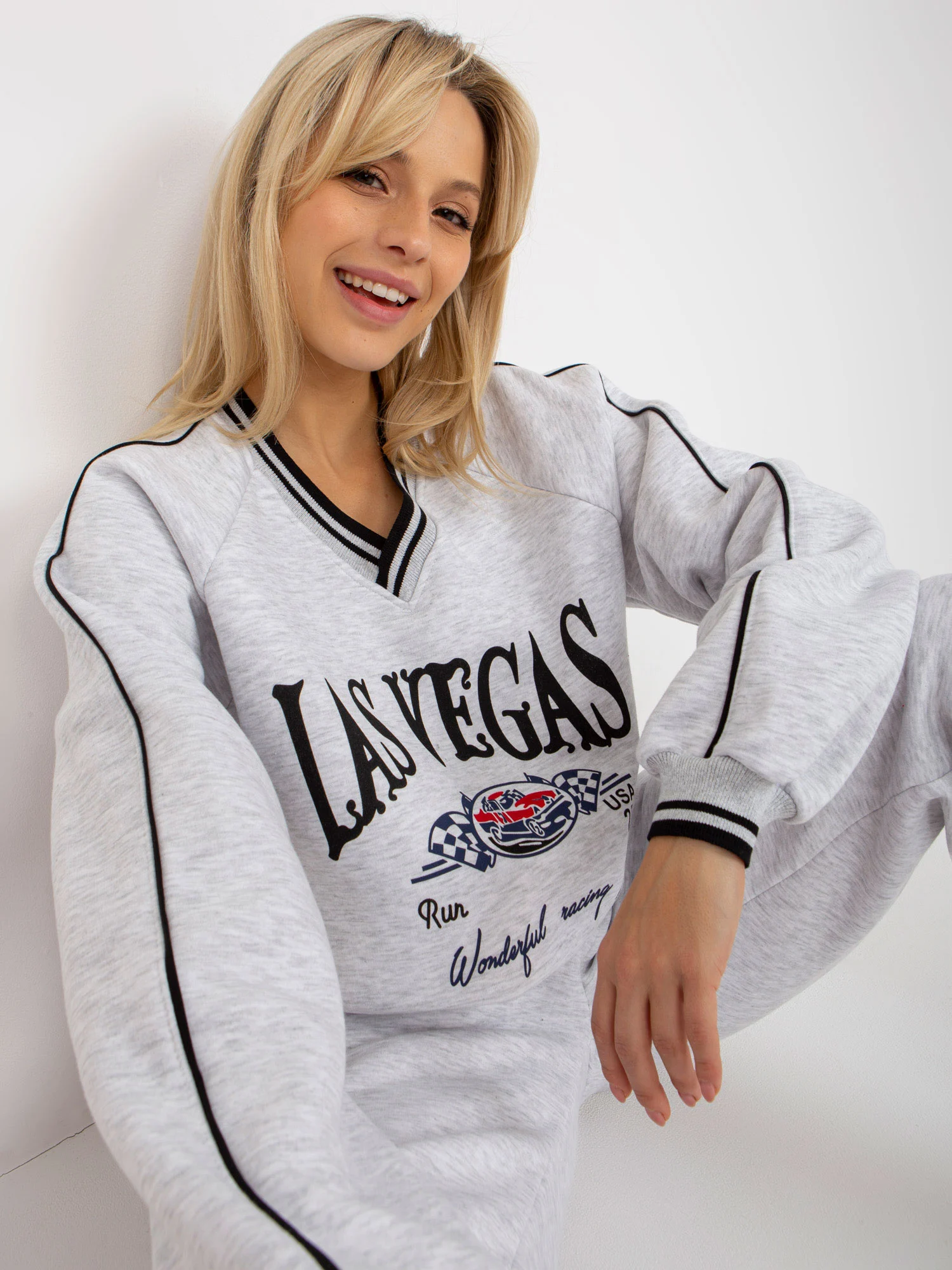 Compleu Dama Maneca lunga, Mansete elastice, ex moda, Gri Casual - Image 3