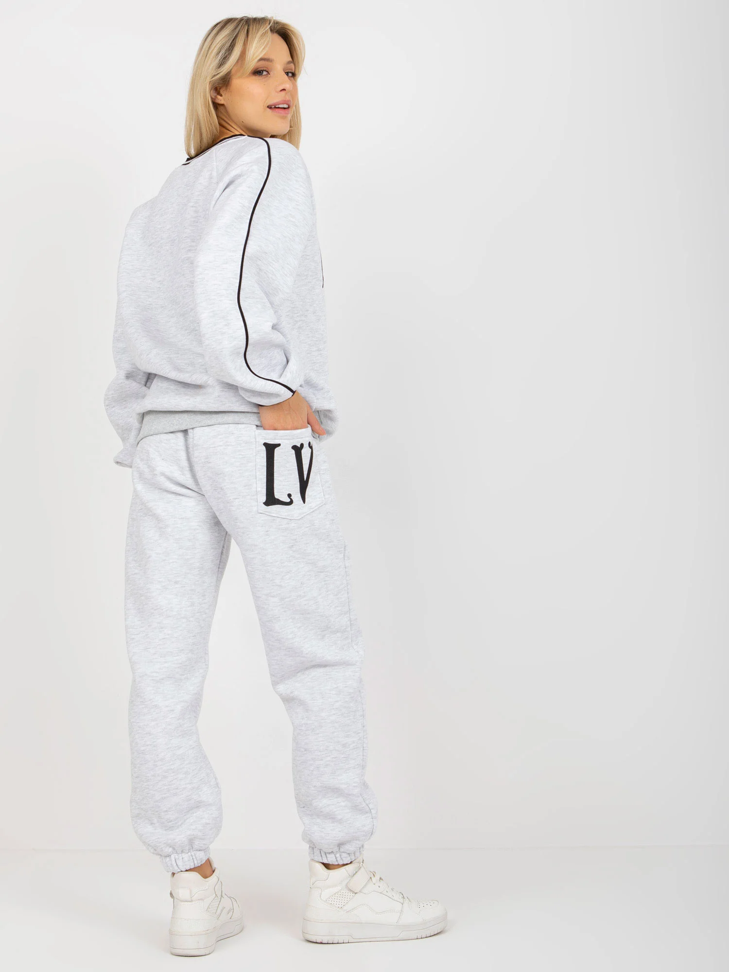 Compleu Dama Maneca lunga, Mansete elastice, ex moda, Gri Casual - Image 5