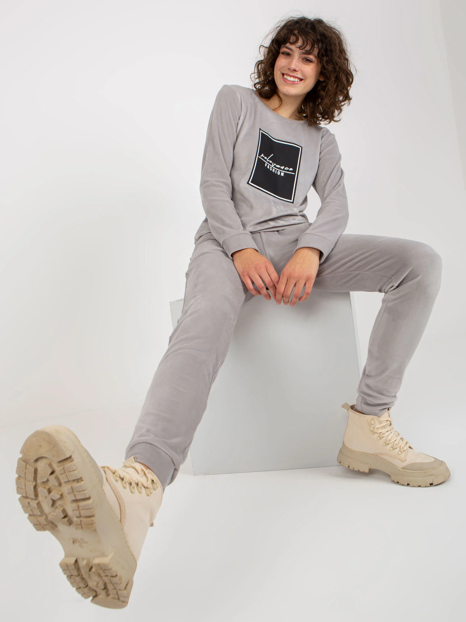 Compleu Dama Maneca lunga, Mansete elastice, RELEVANCE, Gri Casual - Image 3